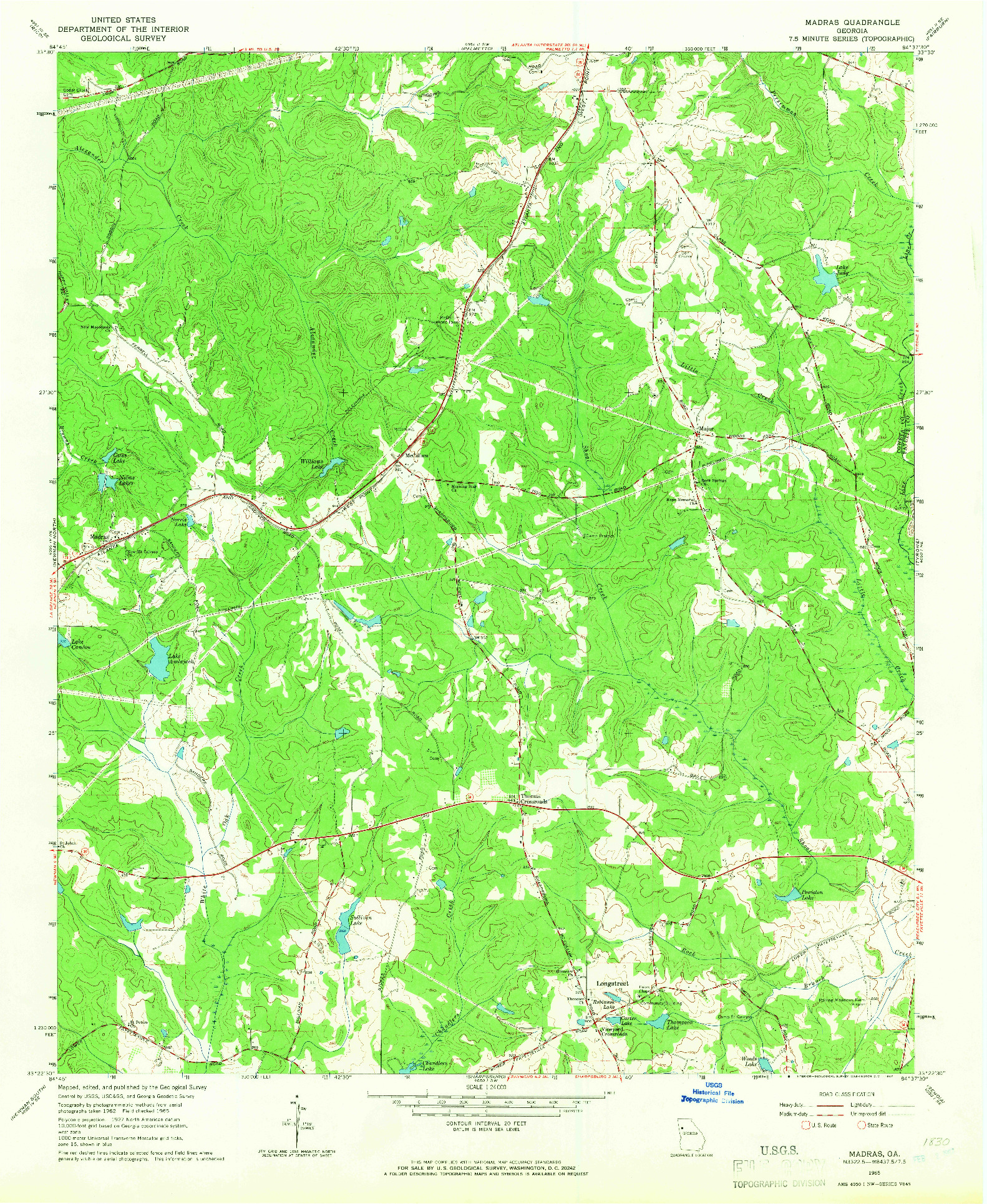 USGS 1:24000-SCALE QUADRANGLE FOR MADRAS, GA 1965