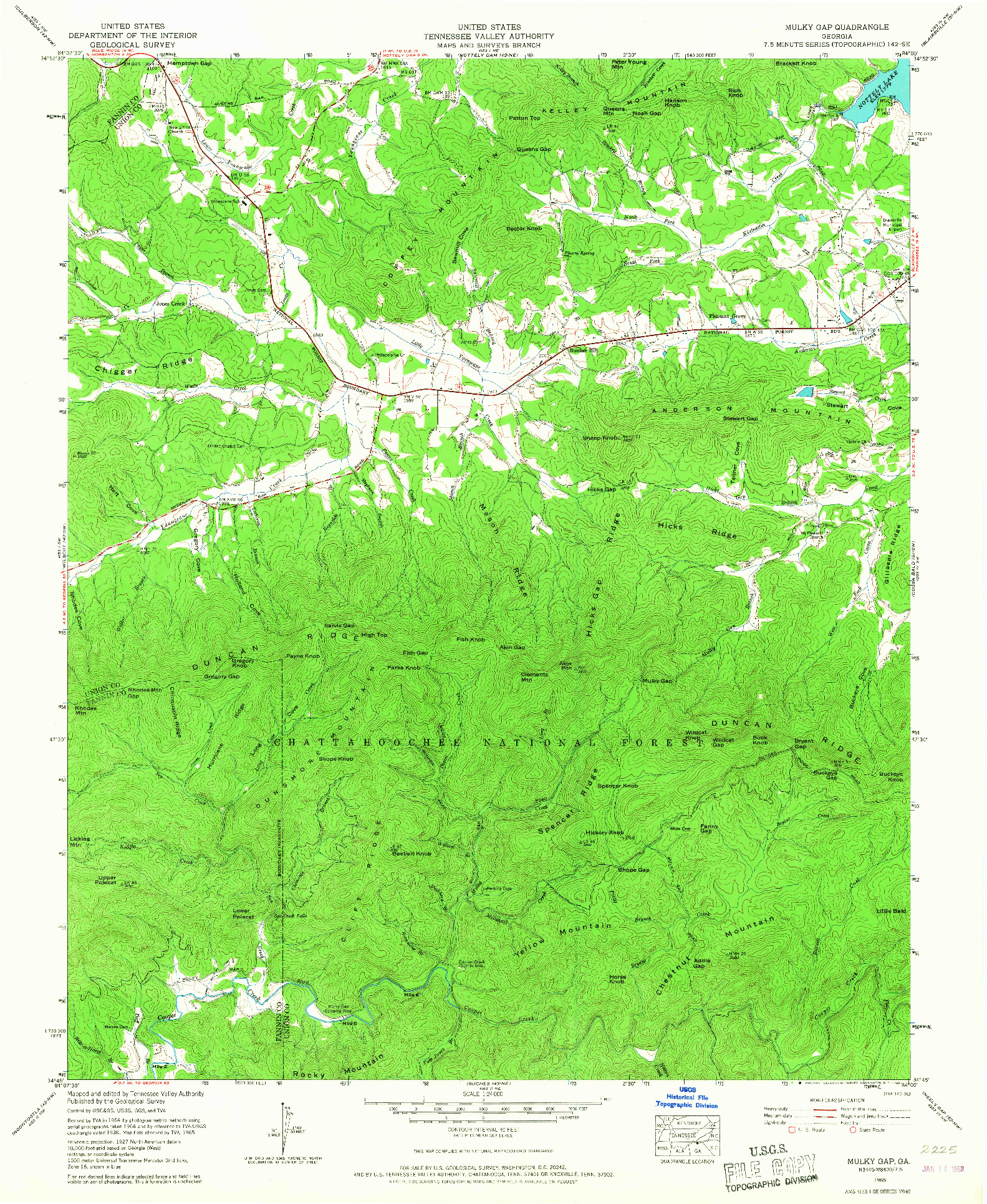 USGS 1:24000-SCALE QUADRANGLE FOR MULKY GAP, GA 1965