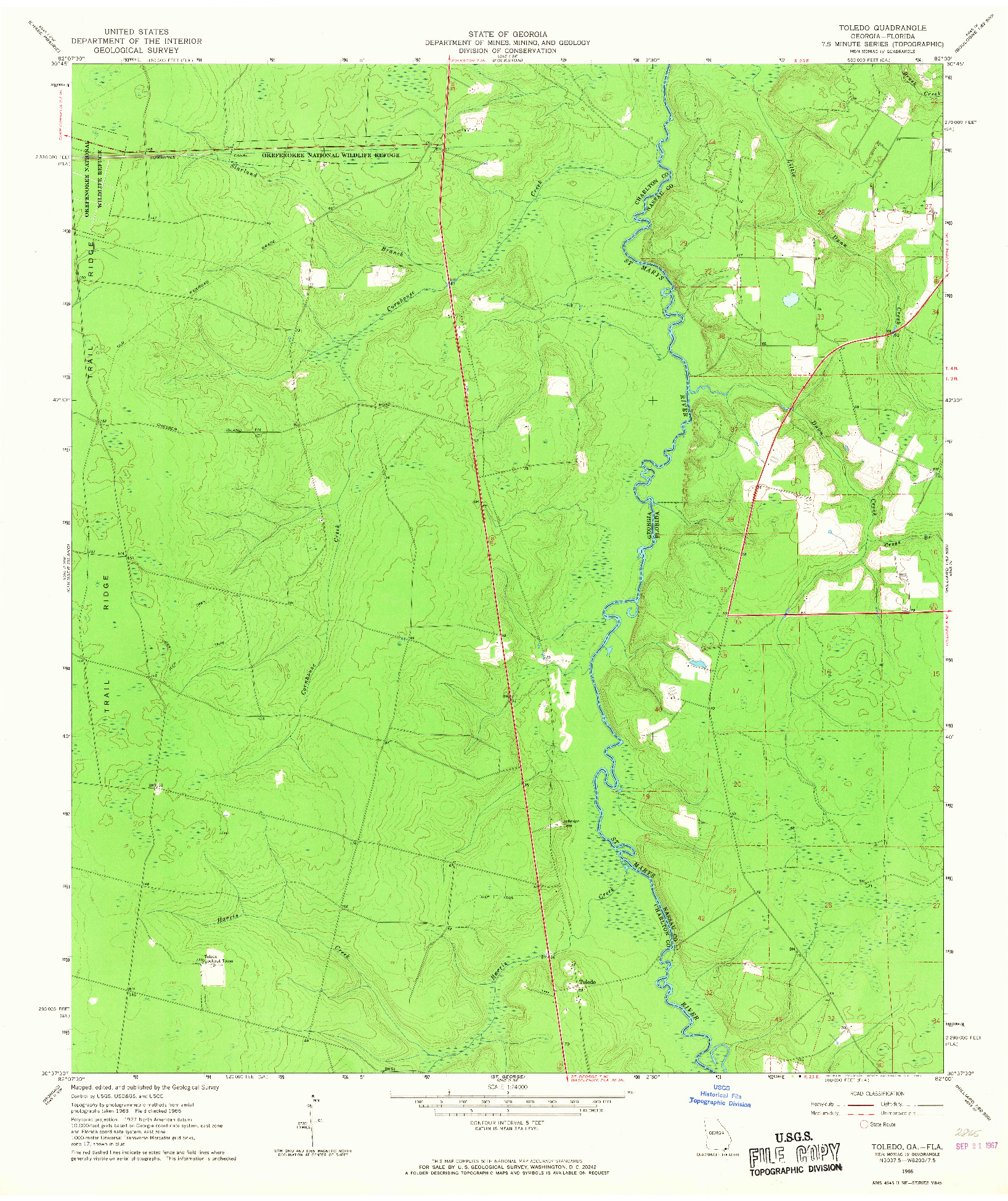 USGS 1:24000-SCALE QUADRANGLE FOR TOLEDO, GA 1966