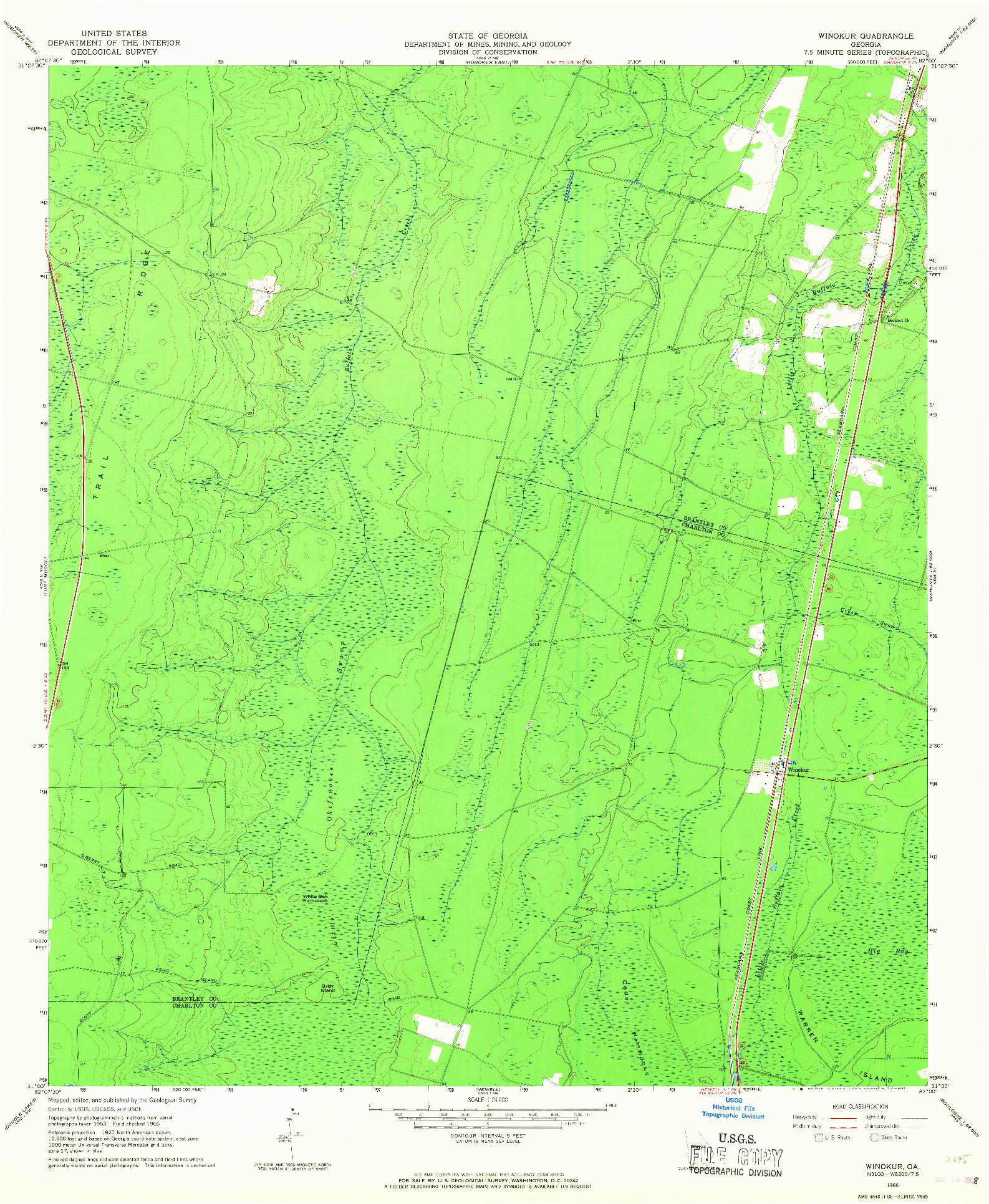 USGS 1:24000-SCALE QUADRANGLE FOR WINOKUR, GA 1966