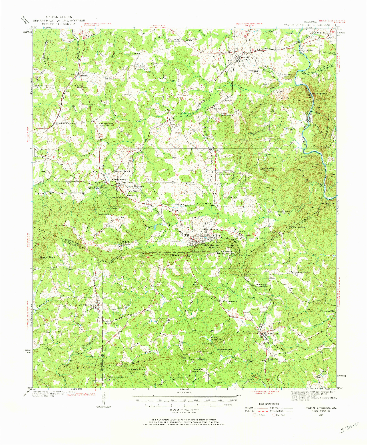 USGS 1:62500-SCALE QUADRANGLE FOR WARM SPRINGS, GA 1934