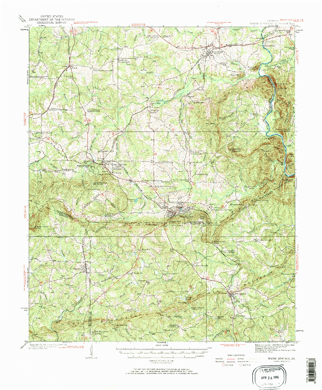 USGS 1:62500-SCALE QUADRANGLE FOR WARM SPRINGS, GA 1934