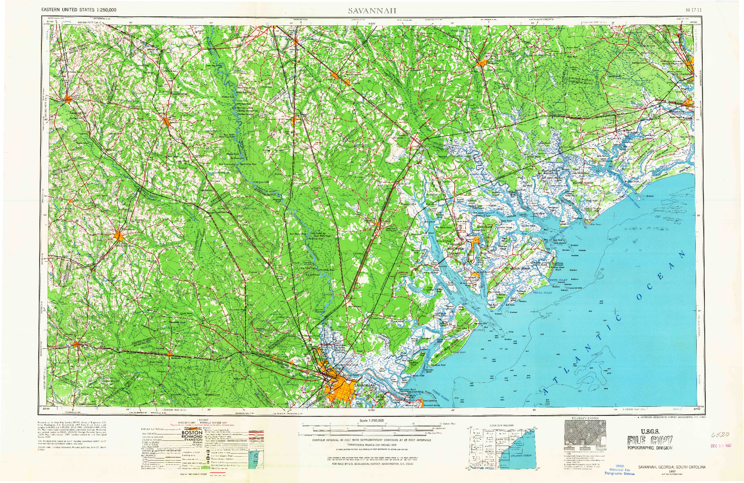 USGS 1:250000-SCALE QUADRANGLE FOR SAVANNAH, GA 1957