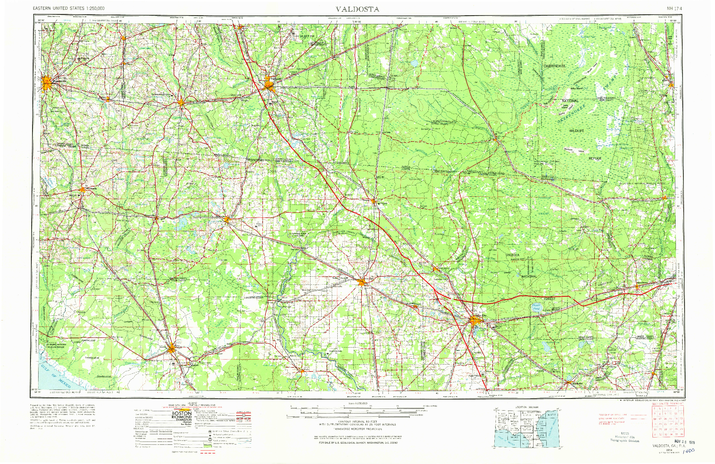 USGS 1:250000-SCALE QUADRANGLE FOR VALDOSTA, GA 1954
