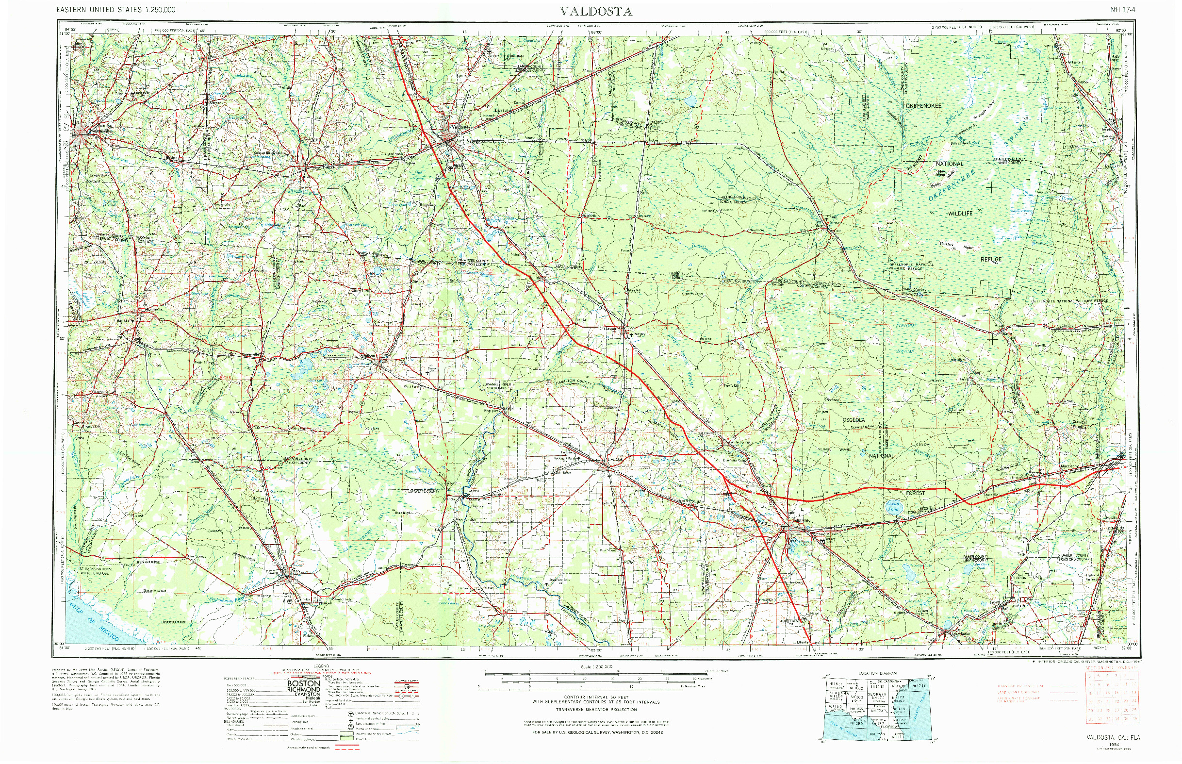 USGS 1:250000-SCALE QUADRANGLE FOR VALDOSTA, GA 1954