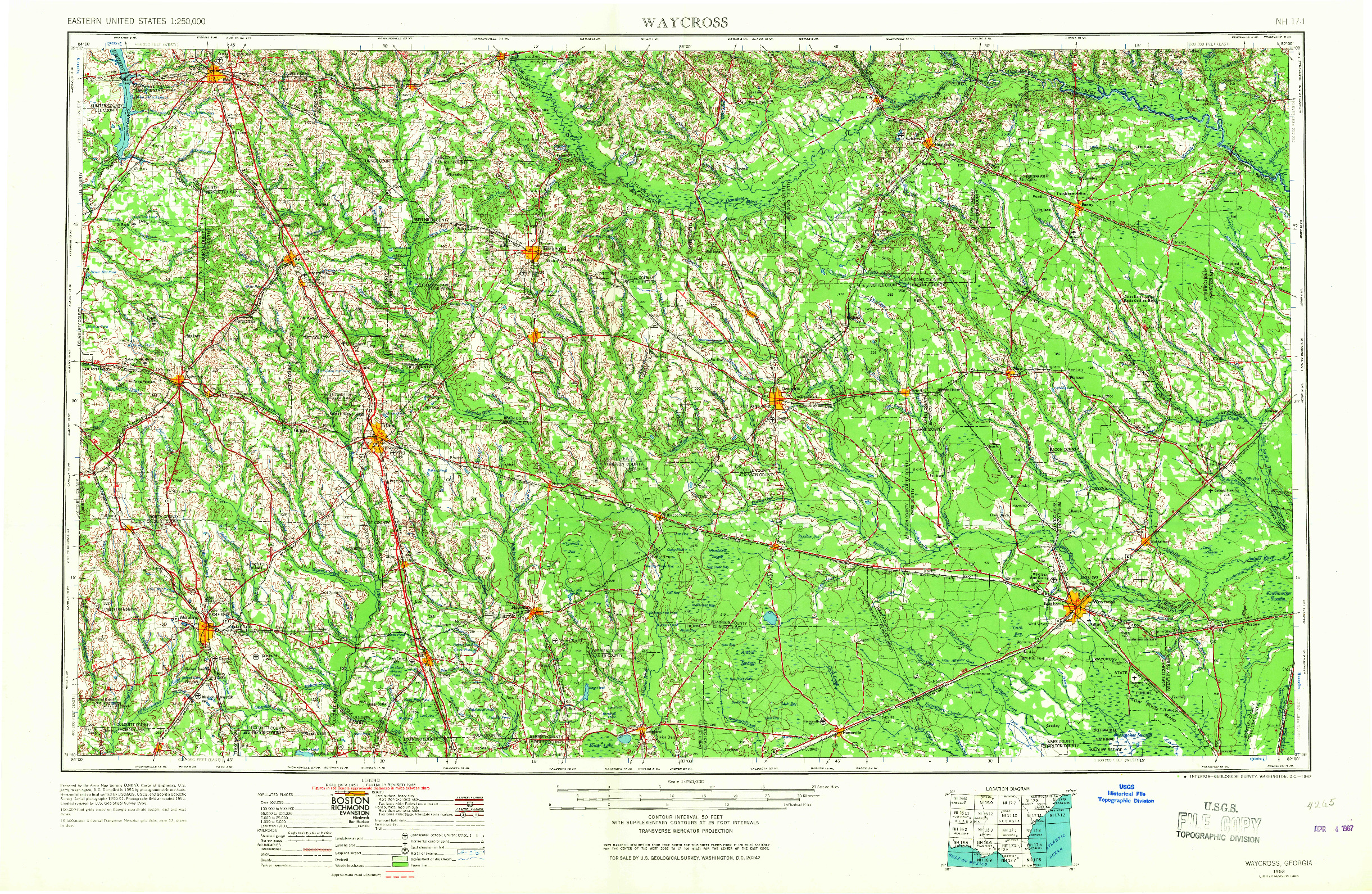 USGS 1:250000-SCALE QUADRANGLE FOR WAYCROSS, GA 1953