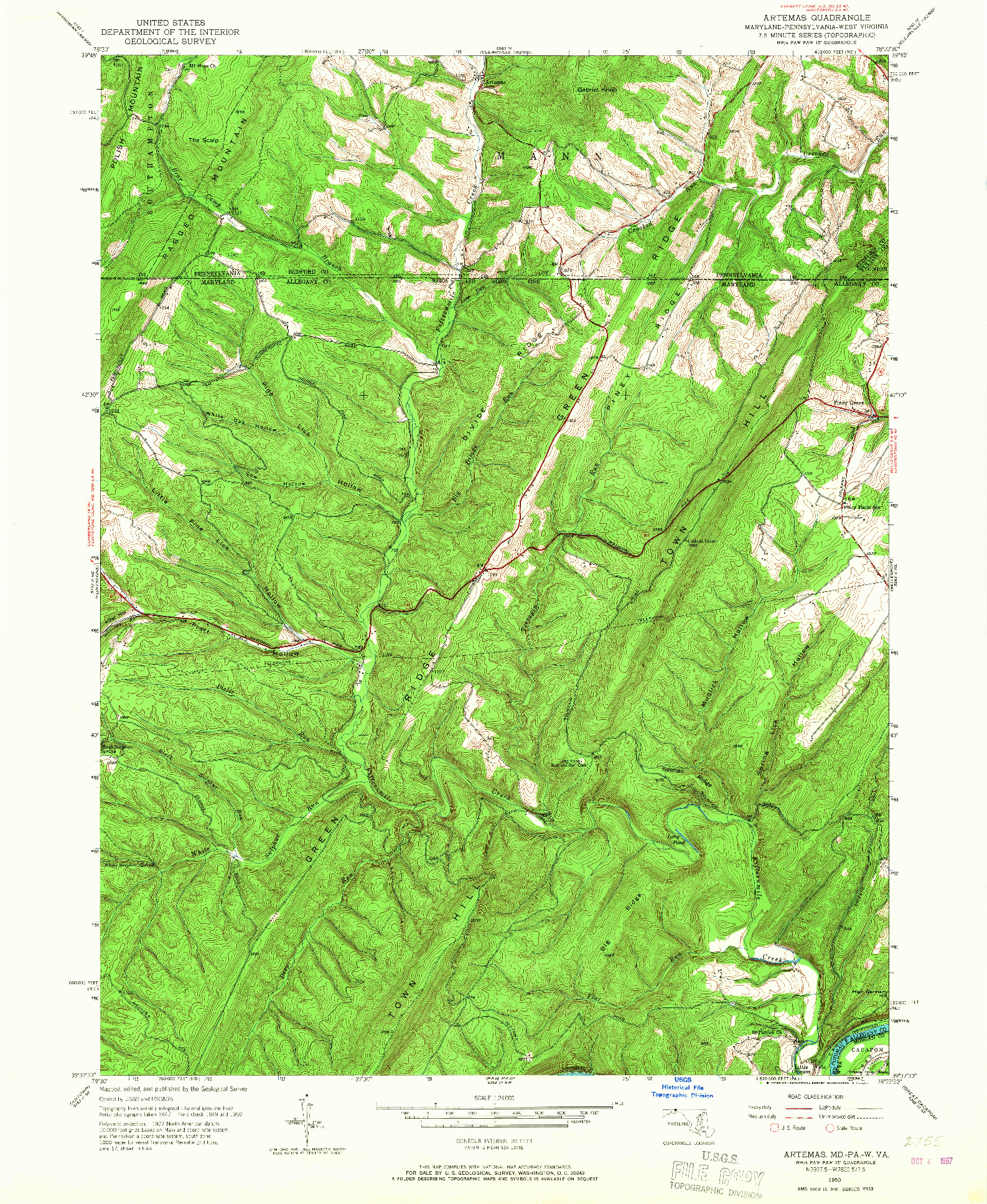 USGS 1:24000-SCALE QUADRANGLE FOR ARTEMAS, MD 1950