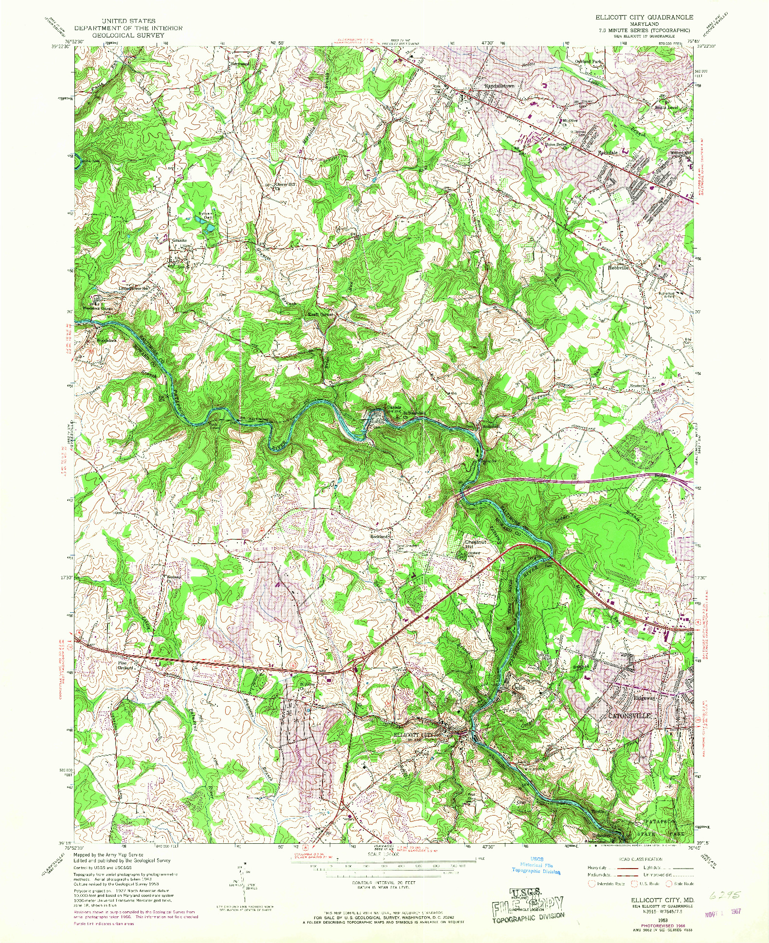 USGS 1:24000-SCALE QUADRANGLE FOR ELLICOTT CITY, MD 1953