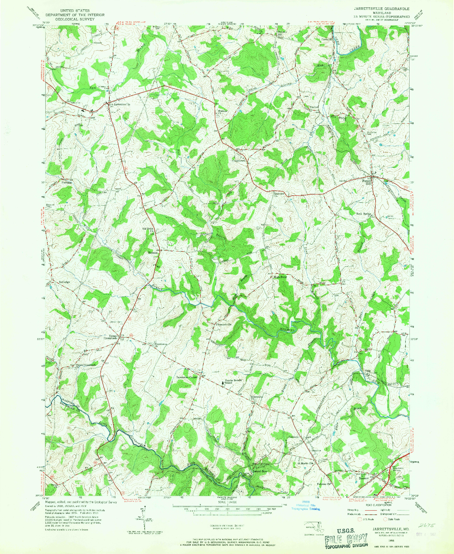 USGS 1:24000-SCALE QUADRANGLE FOR JARRETTSVILLE, MD 1956