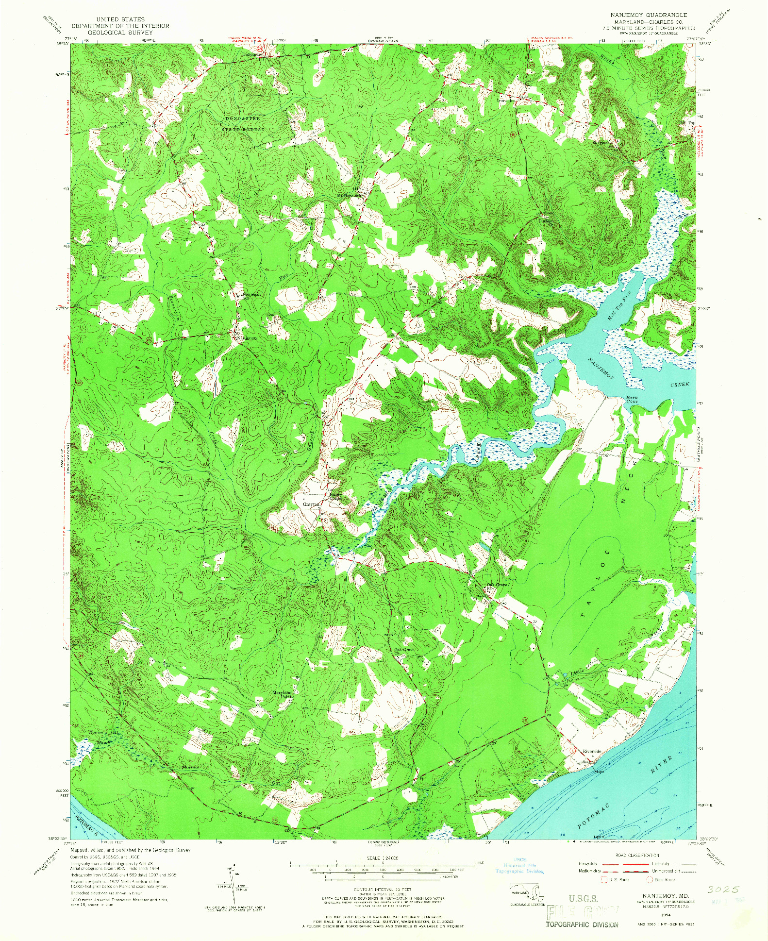 USGS 1:24000-SCALE QUADRANGLE FOR NANJEMOY, MD 1954