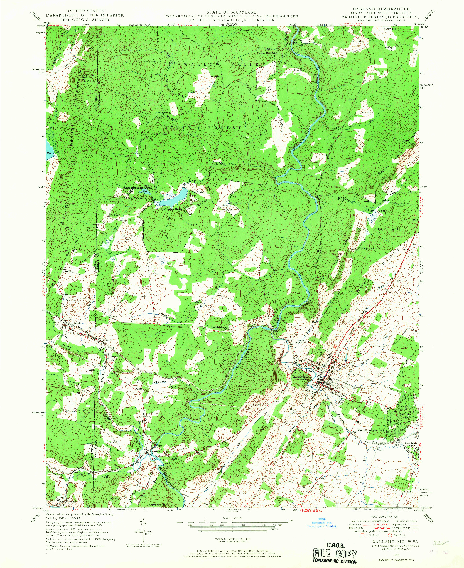 USGS 1:24000-SCALE QUADRANGLE FOR OAKLAND, MD 1948