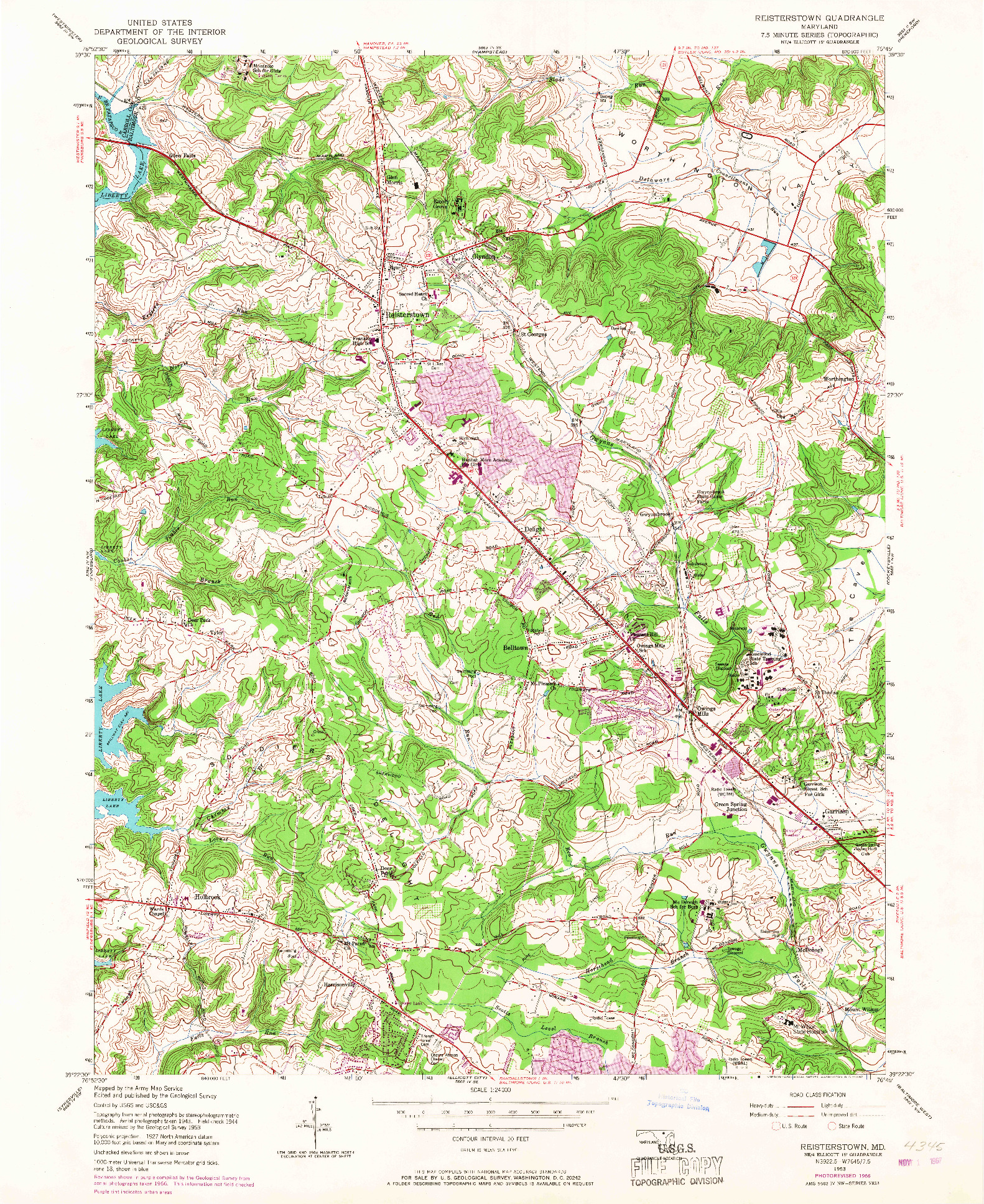 USGS 1:24000-SCALE QUADRANGLE FOR REISTERSTOWN, MD 1953