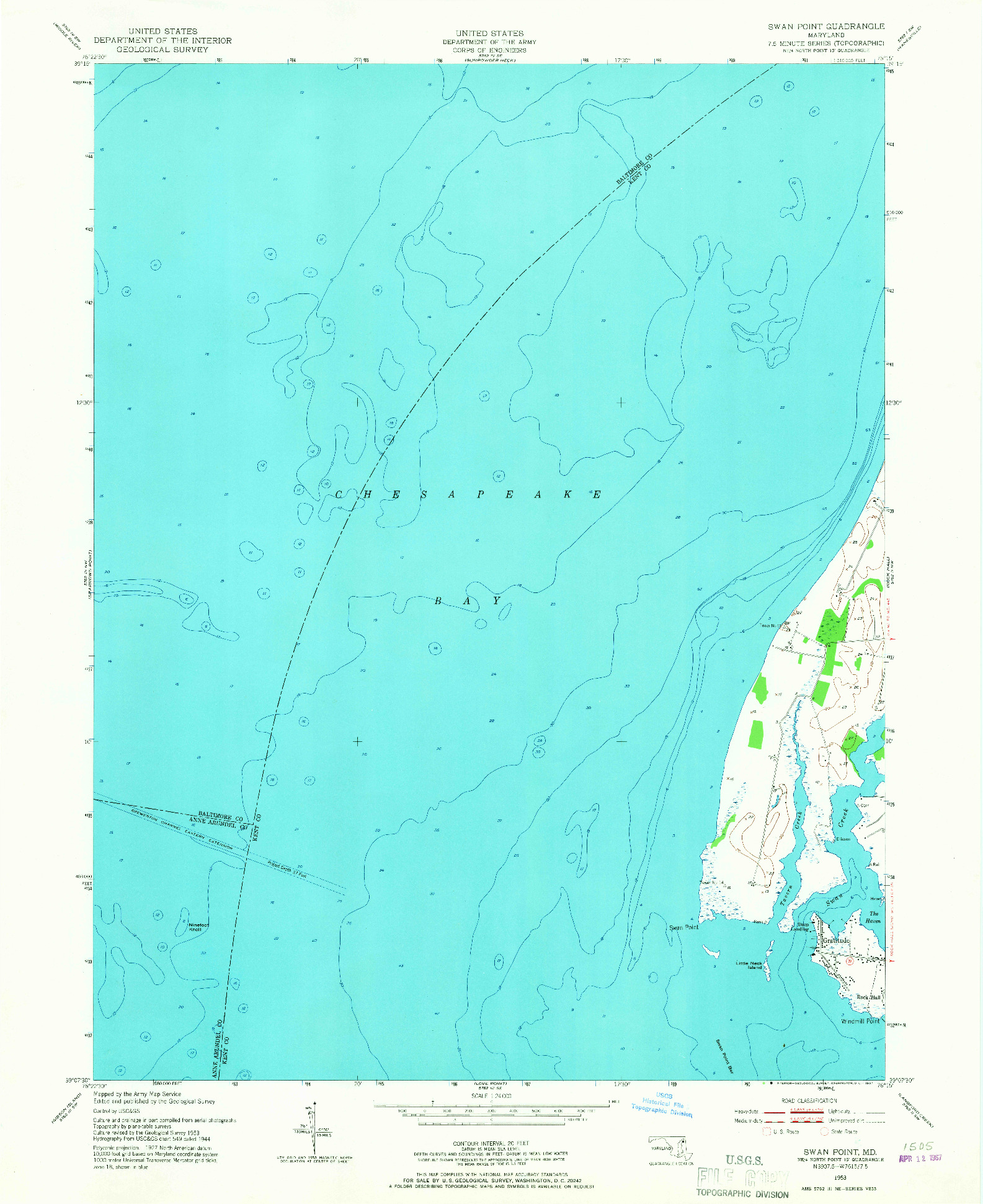 USGS 1:24000-SCALE QUADRANGLE FOR SWAN POINT, MD 1953