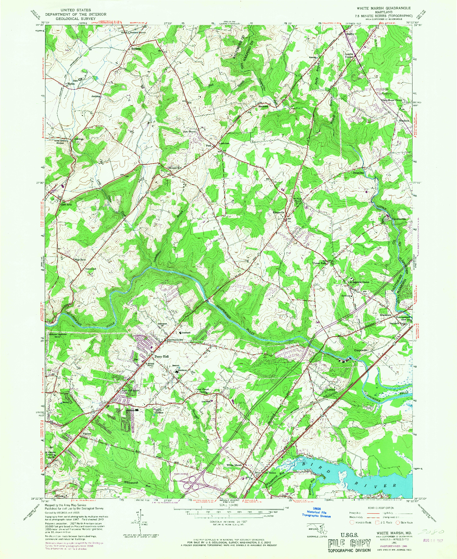 USGS 1:24000-SCALE QUADRANGLE FOR WHITE MARSH, MD 1951