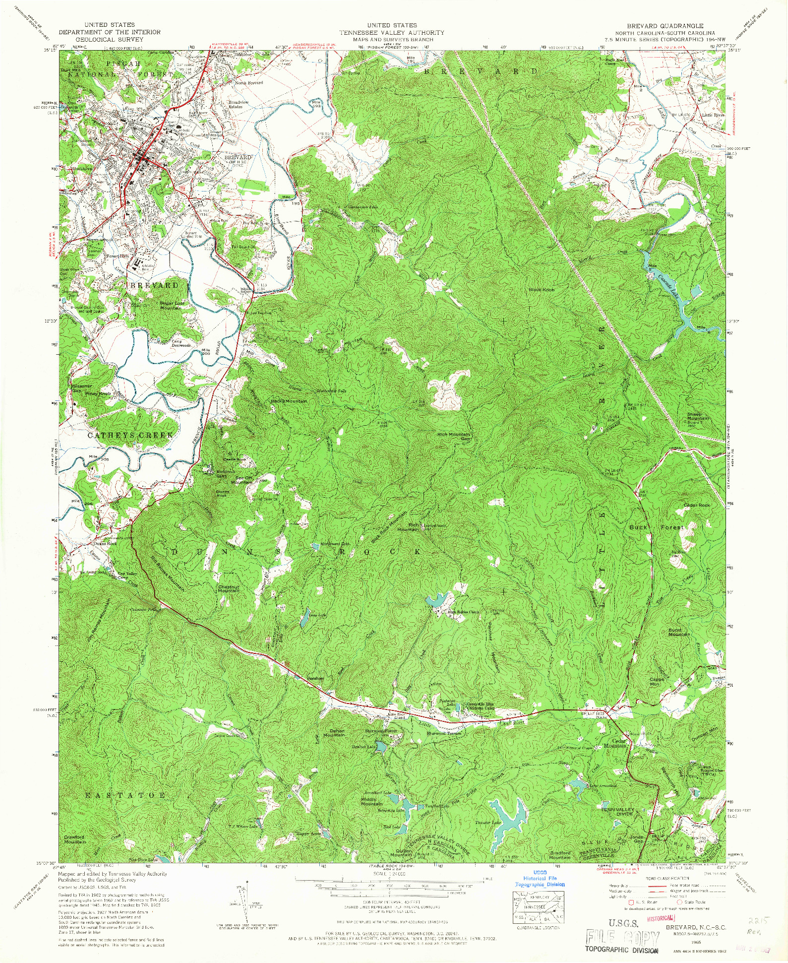 USGS 1:24000-SCALE QUADRANGLE FOR BREVARD, NC 1965