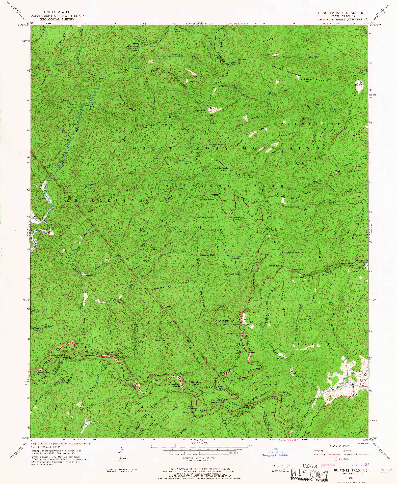 USGS 1:24000-SCALE QUADRANGLE FOR BUNCHES BALD, NC 1964