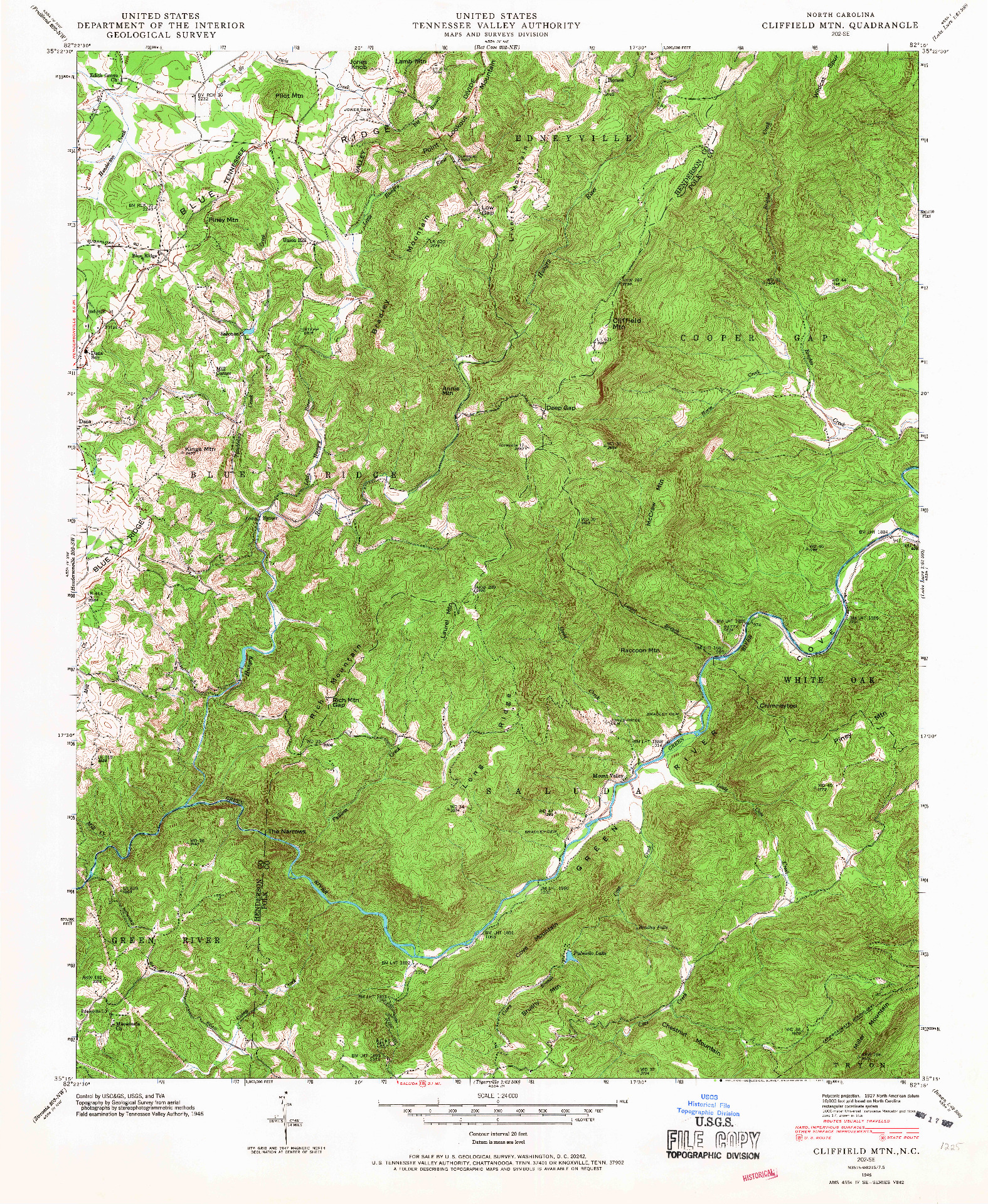 USGS 1:24000-SCALE QUADRANGLE FOR CLIFFIELD MTN, NC 1946