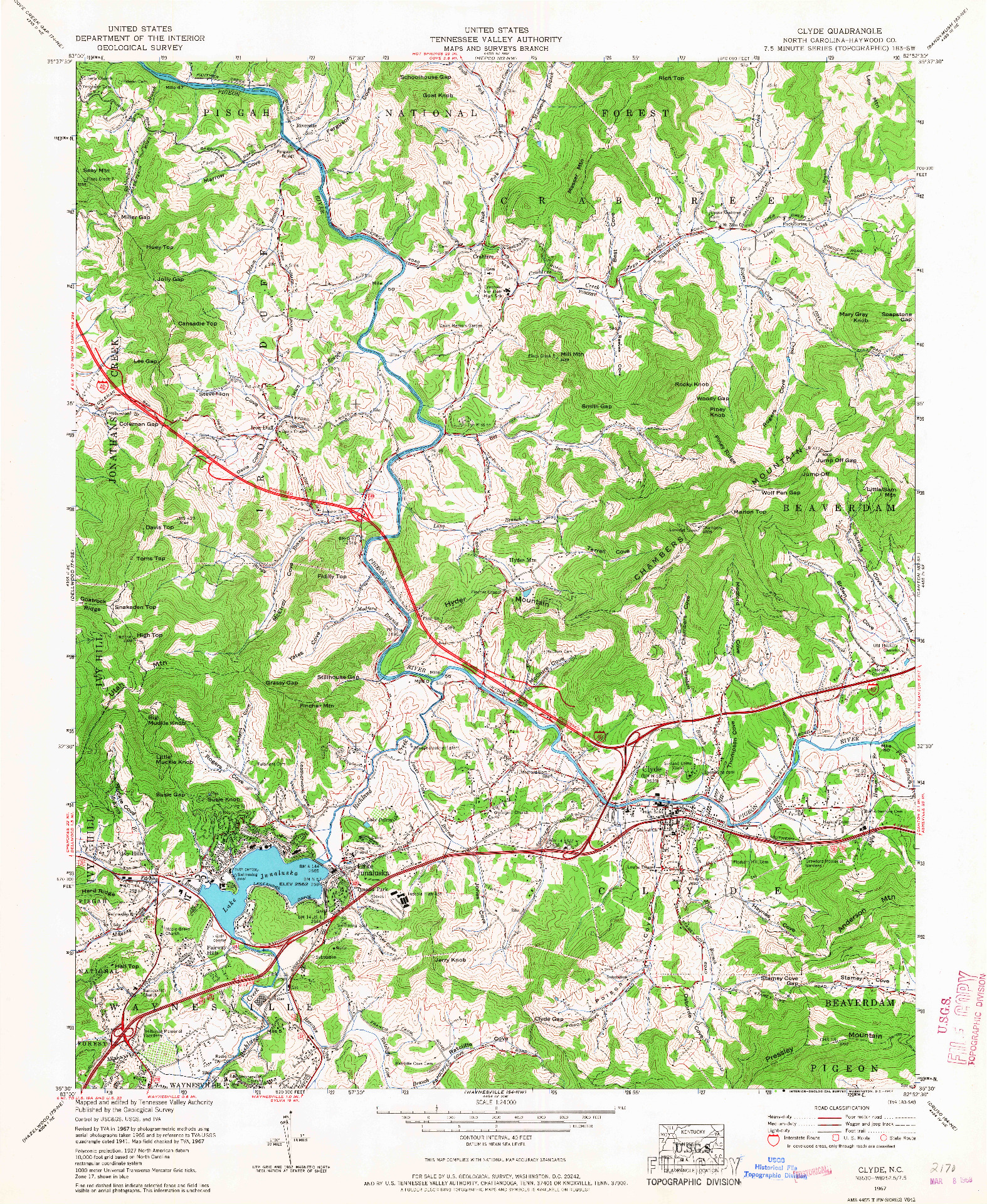 USGS 1:24000-SCALE QUADRANGLE FOR CLYDE, NC 1967