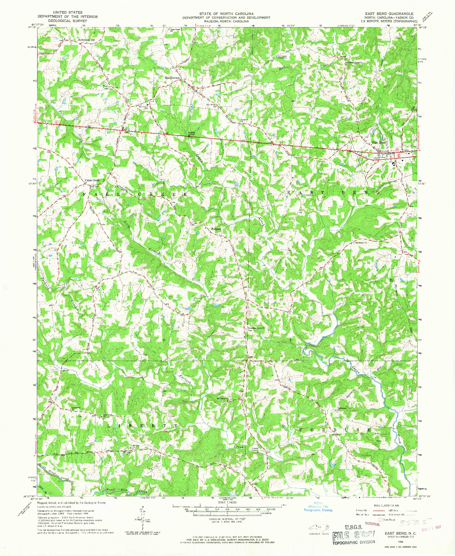 USGS 1:24000-SCALE QUADRANGLE FOR EAST BEND, NC 1966