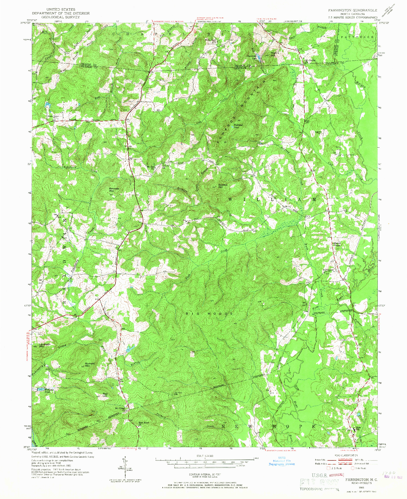 USGS 1:24000-SCALE QUADRANGLE FOR FARRINGTON, NC 1951