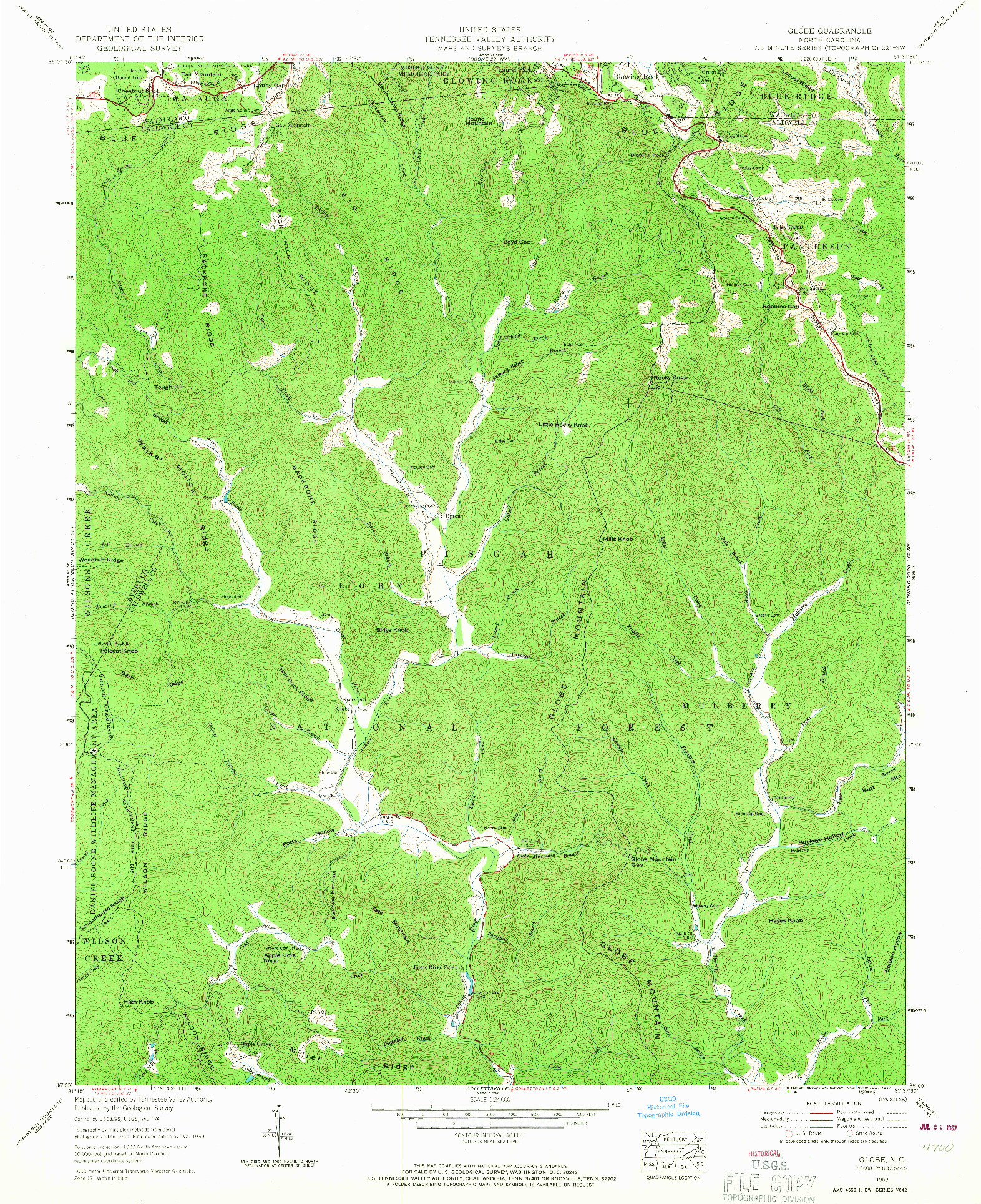 USGS 1:24000-SCALE QUADRANGLE FOR GLOBE, NC 1959