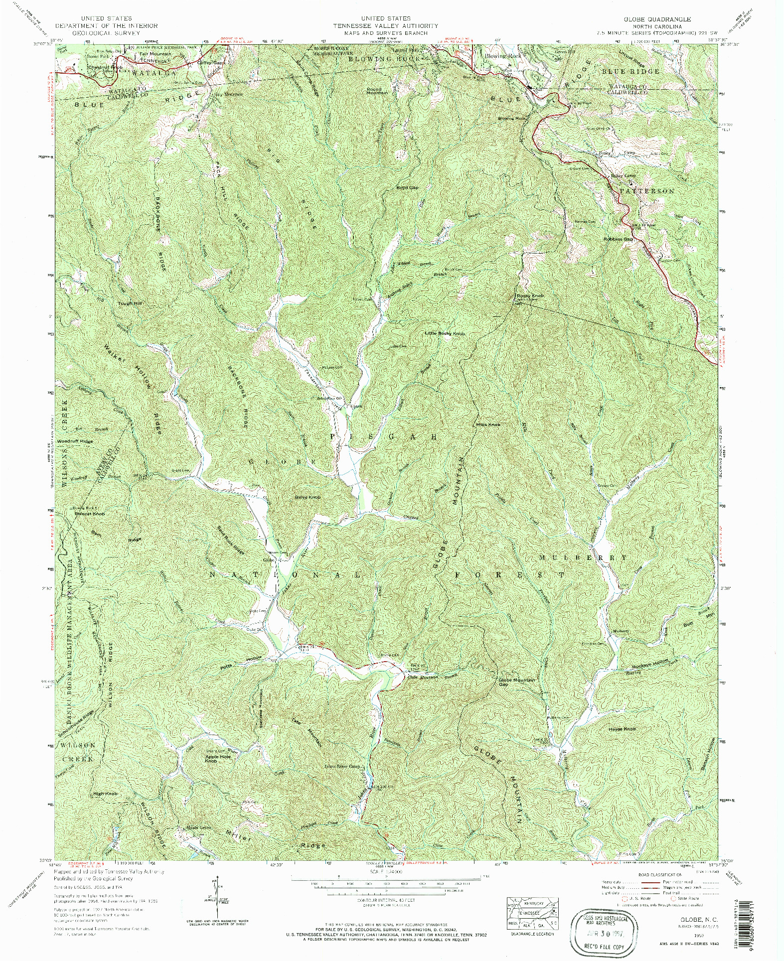 USGS 1:24000-SCALE QUADRANGLE FOR GLOBE, NC 1959