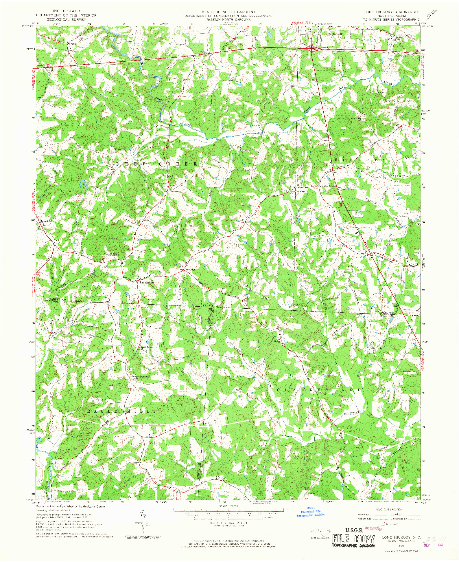 USGS 1:24000-SCALE QUADRANGLE FOR LONE HICKORY, NC 1966