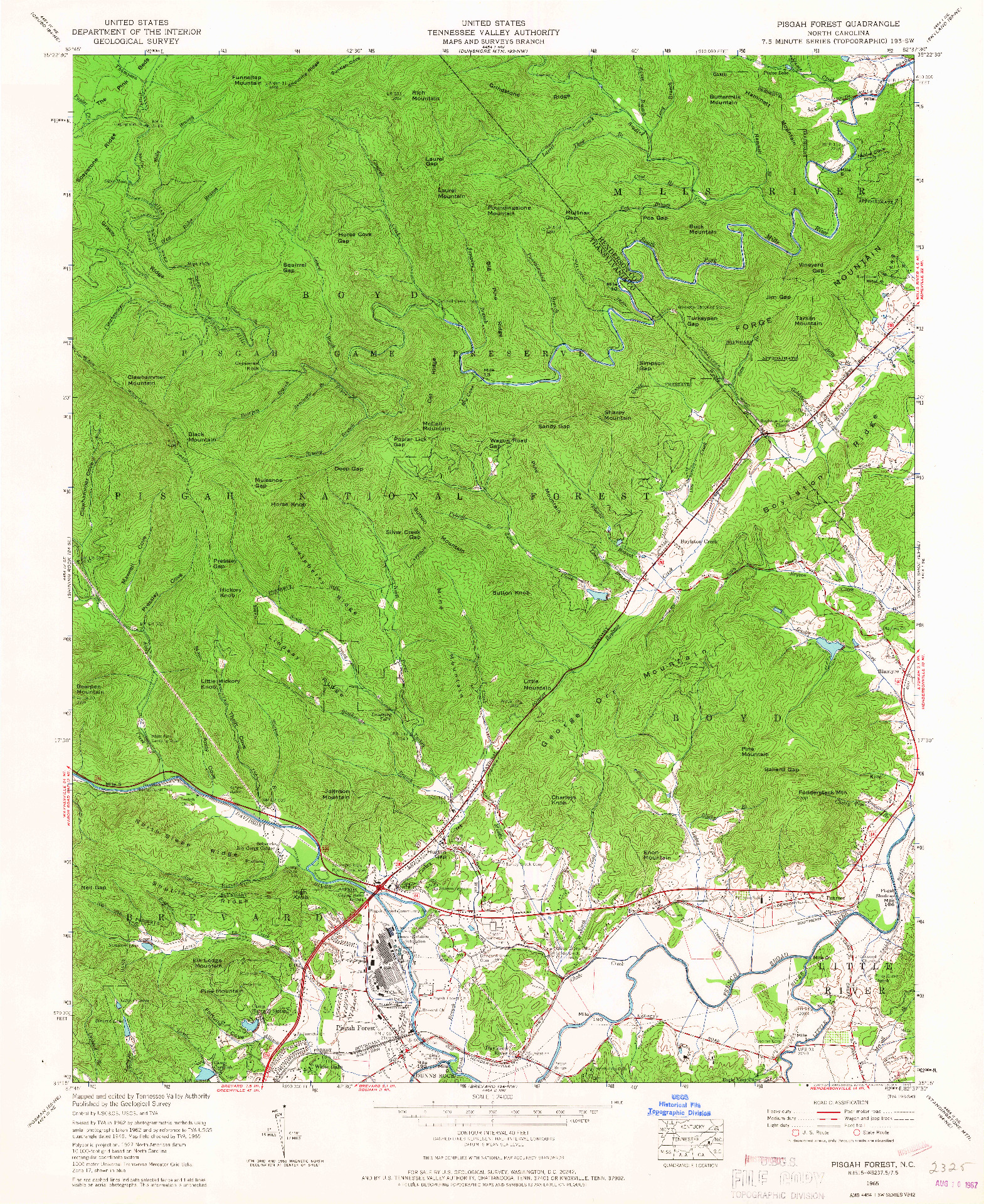 USGS 1:24000-SCALE QUADRANGLE FOR PISGAH FOREST, NC 1965