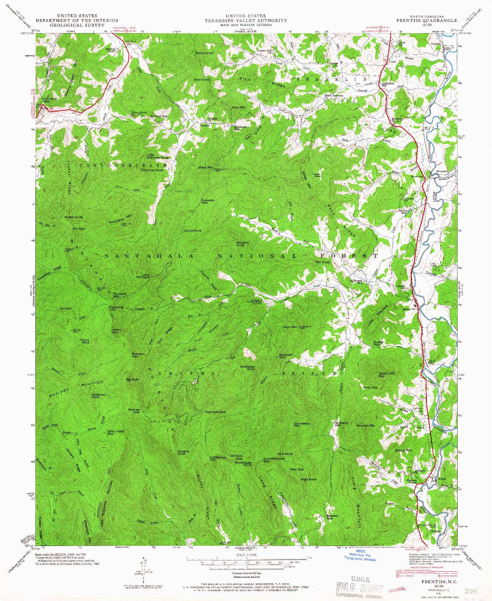 USGS 1:24000-SCALE QUADRANGLE FOR PRENTISS, NC 1946