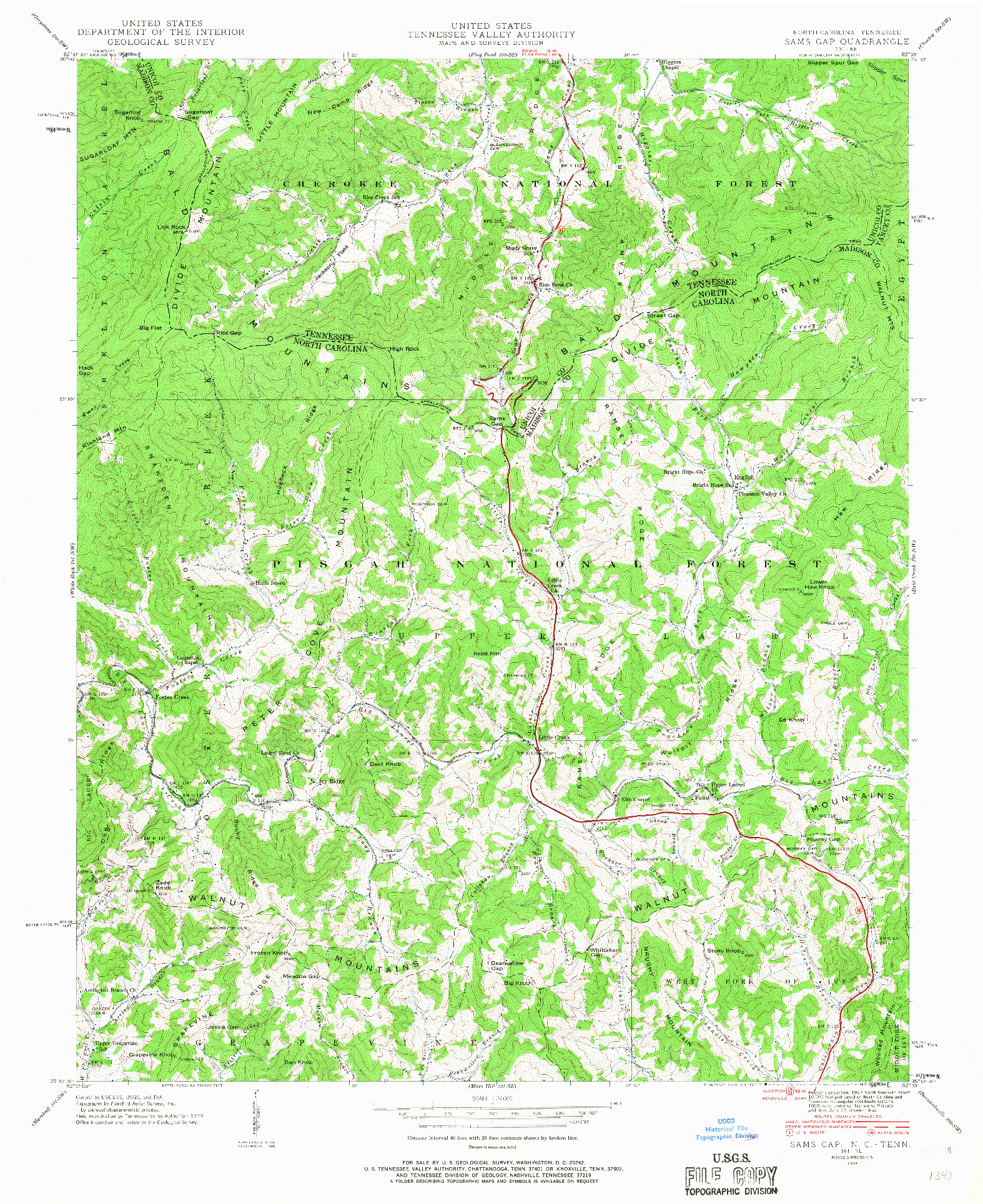 USGS 1:24000-SCALE QUADRANGLE FOR SAMS GAP, NC 1939