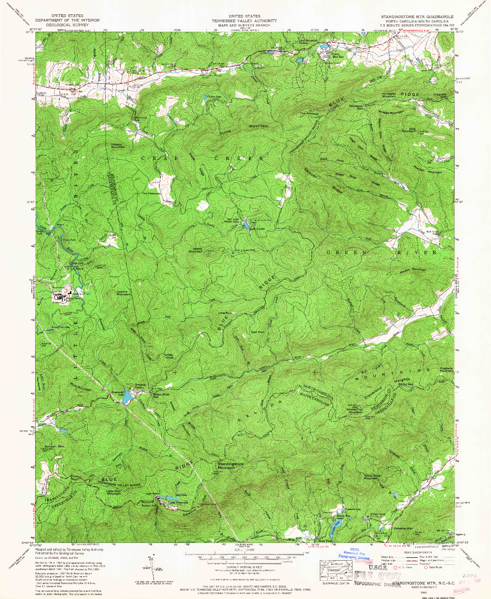 USGS 1:24000-SCALE QUADRANGLE FOR STANDINGSTONE MTN., NC 1965