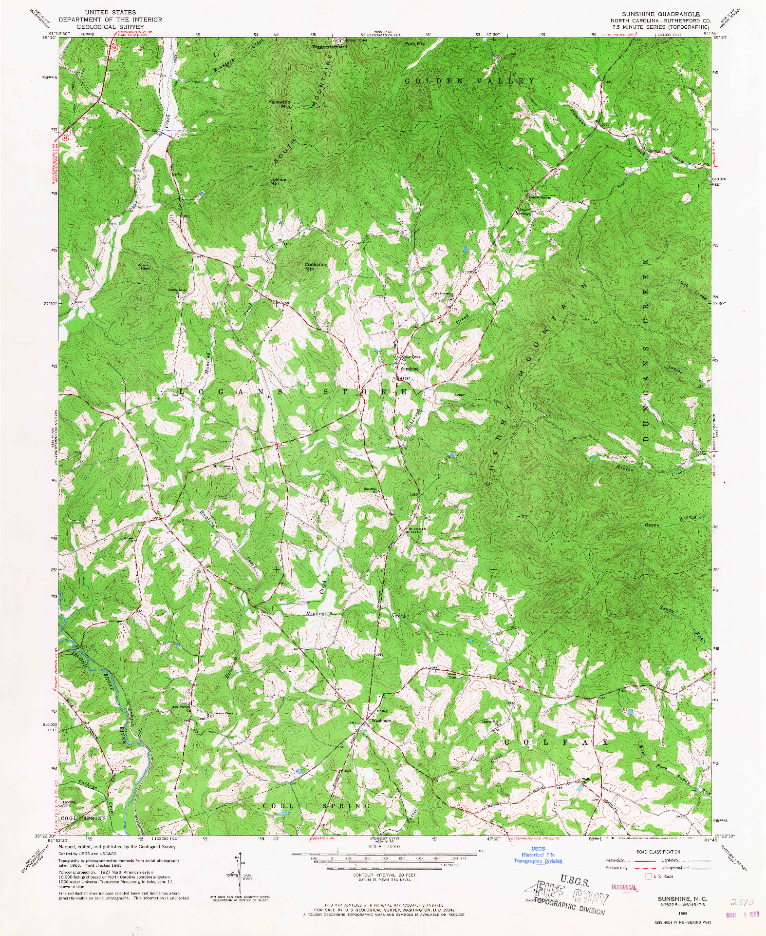 USGS 1:24000-SCALE QUADRANGLE FOR SUNSHINE, NC 1965