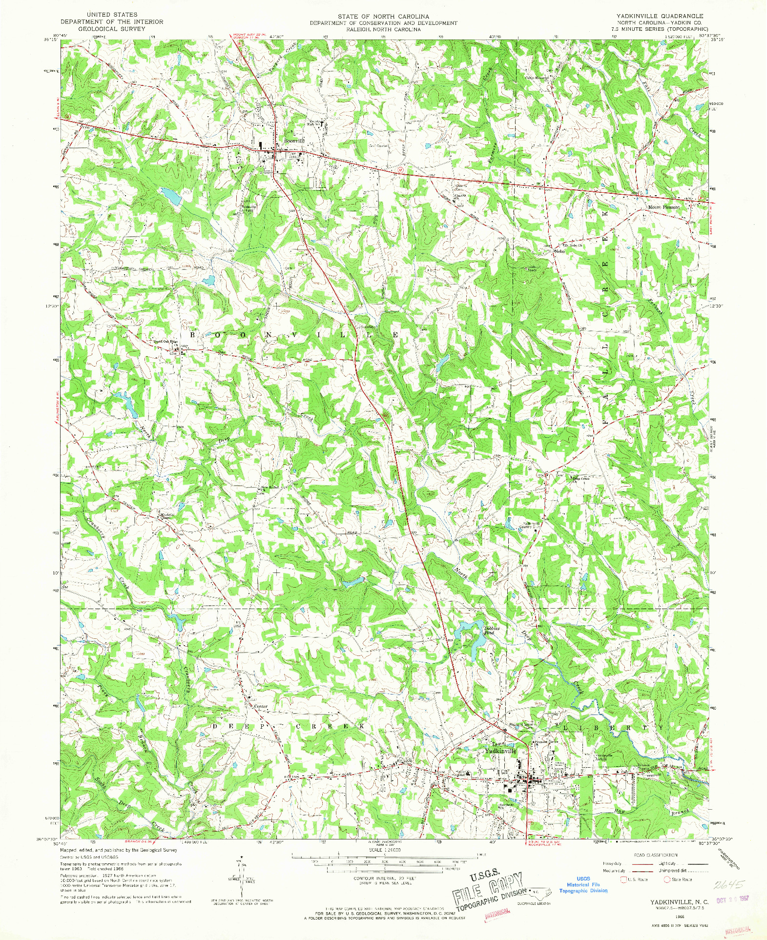 USGS 1:24000-SCALE QUADRANGLE FOR YADKINVILLE, NC 1966