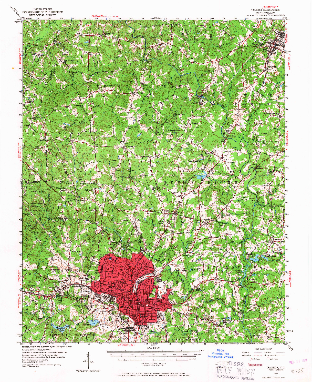 USGS 1:62500-SCALE QUADRANGLE FOR RALEIGH, NC 1951