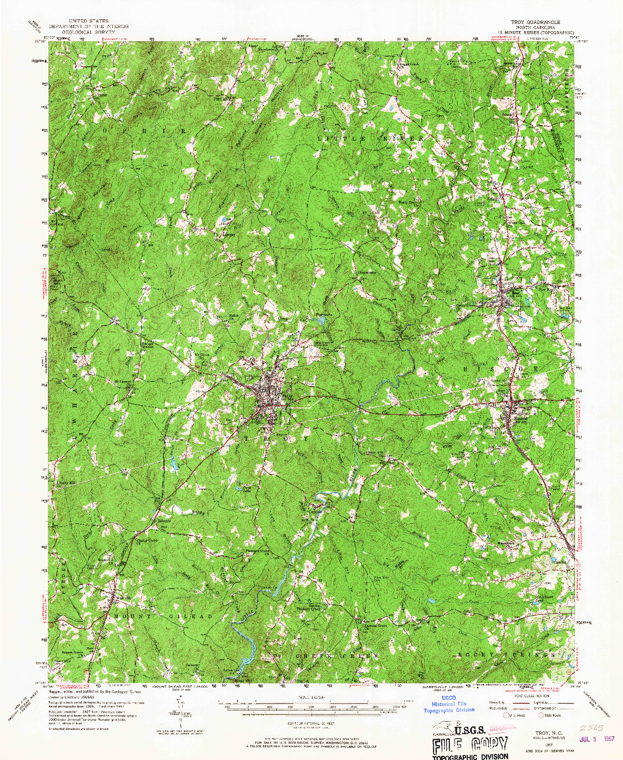 USGS 1:62500-SCALE QUADRANGLE FOR TROY, NC 1957