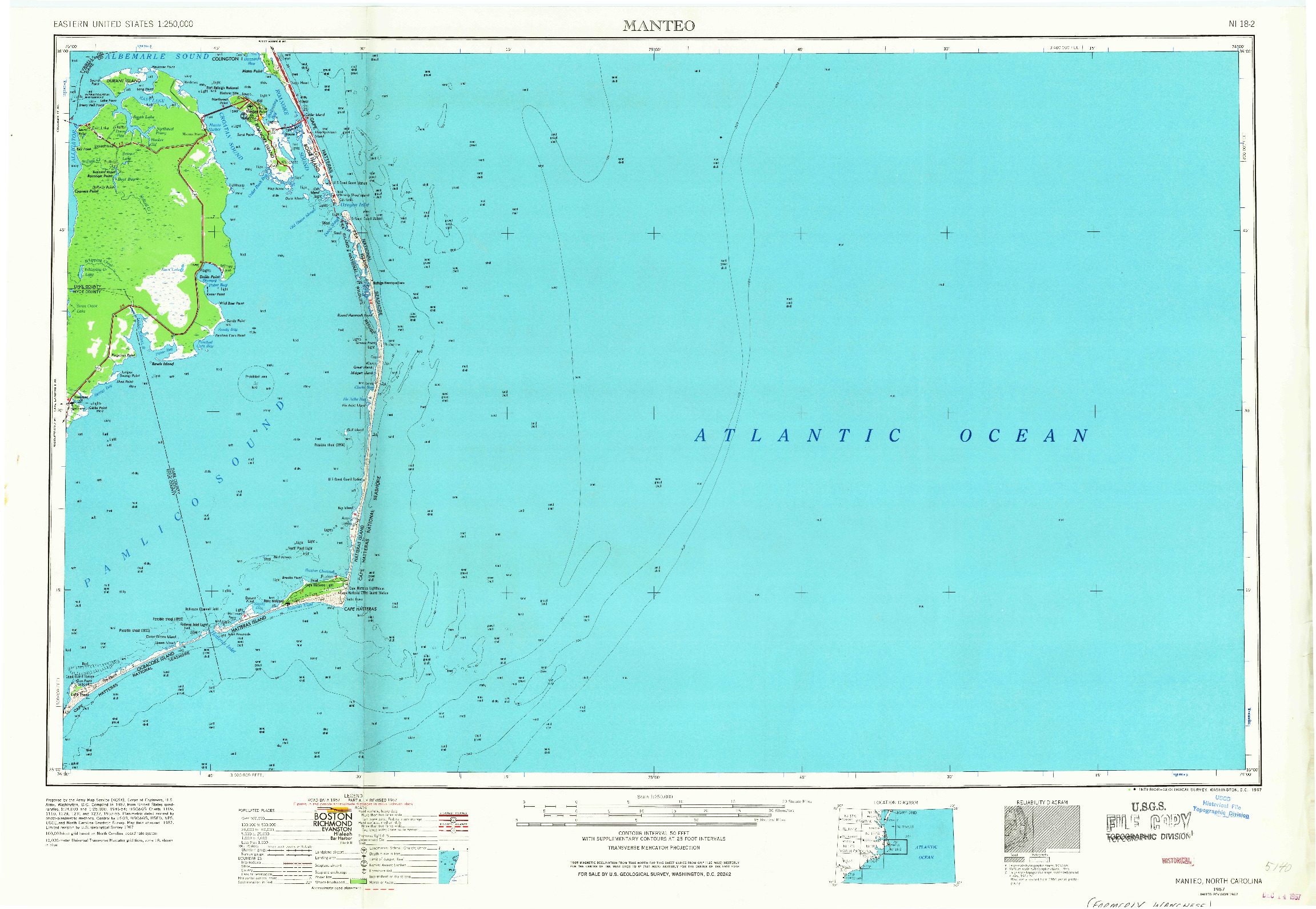 USGS 1:250000-SCALE QUADRANGLE FOR MANTEO, NC 1957