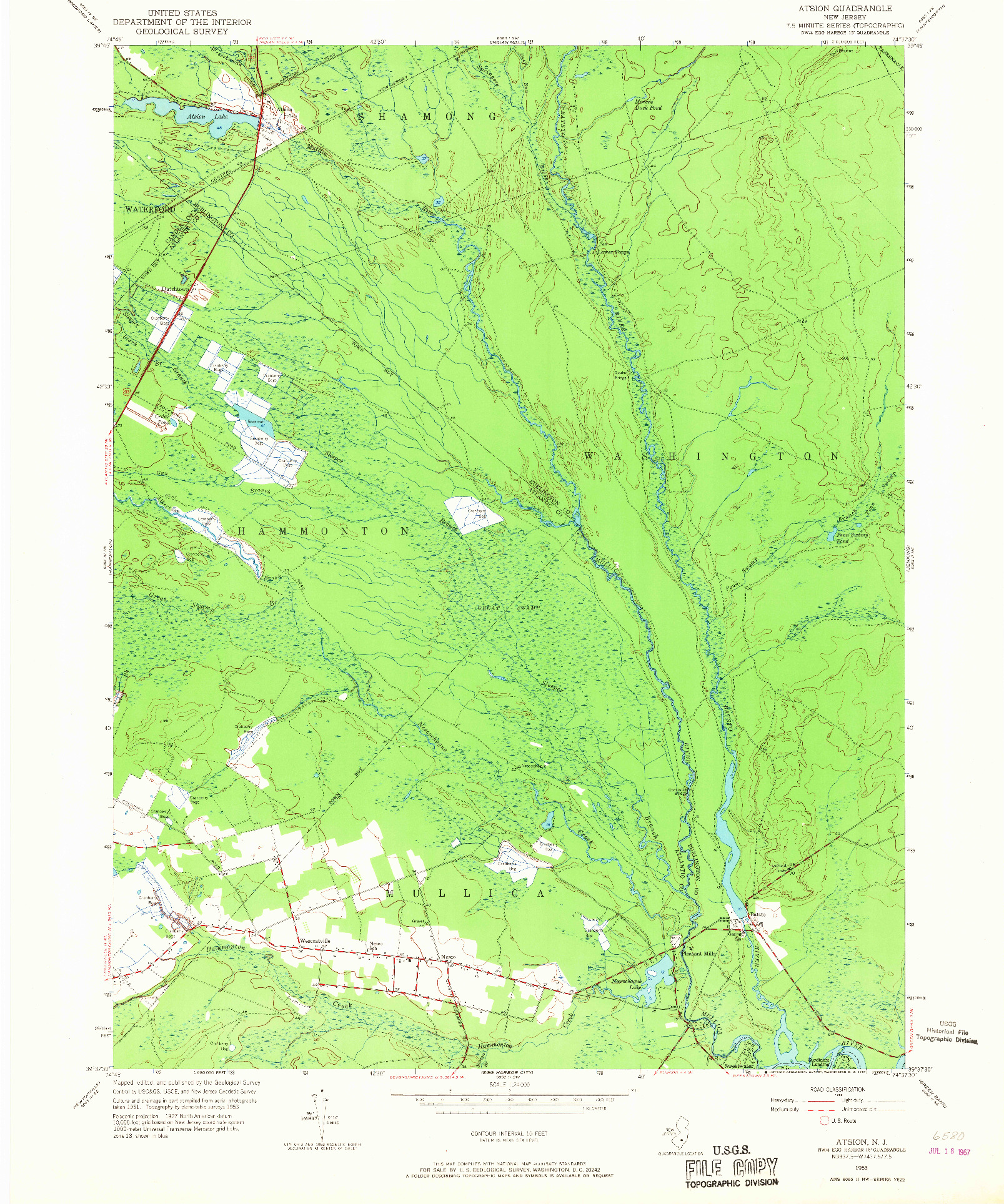 USGS 1:24000-SCALE QUADRANGLE FOR ATSION, NJ 1953