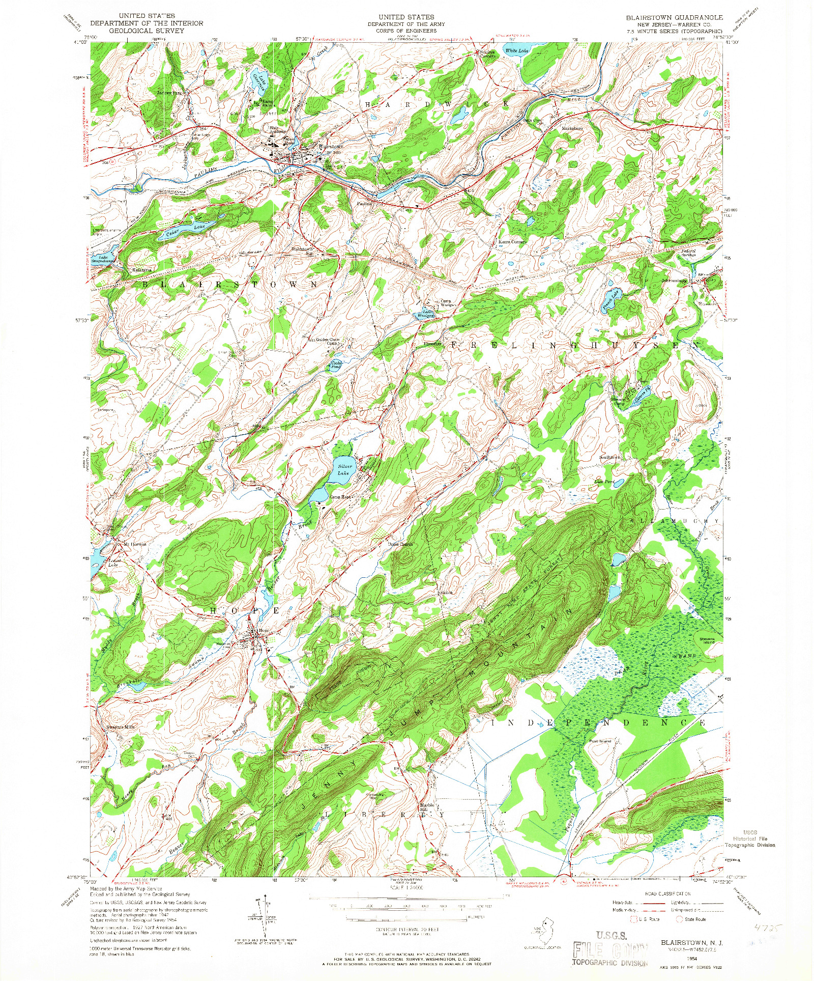 USGS 1:24000-SCALE QUADRANGLE FOR BLAIRSTOWN, NJ 1954