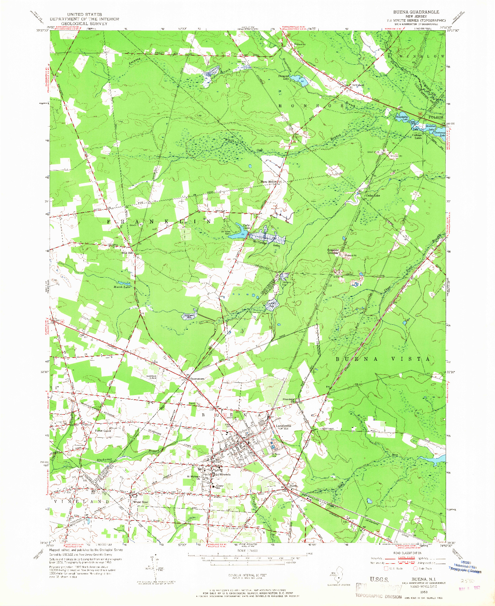 USGS 1:24000-SCALE QUADRANGLE FOR BUENA, NJ 1953