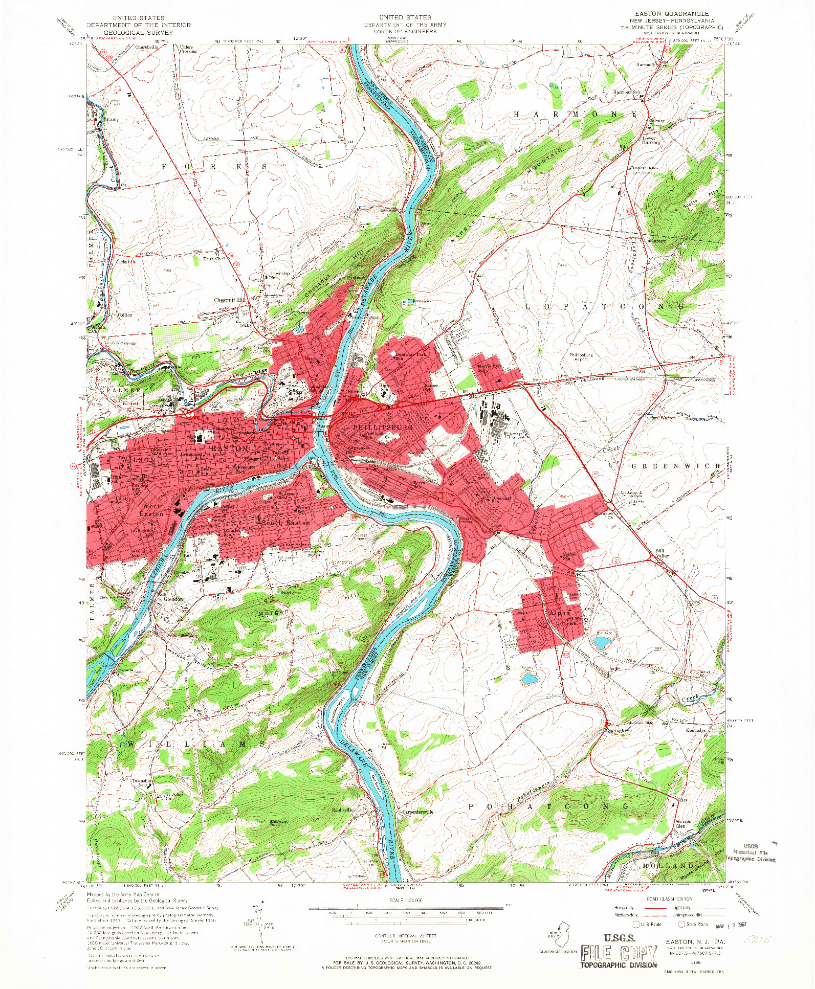 USGS 1:24000-SCALE QUADRANGLE FOR EASTON, NJ 1956