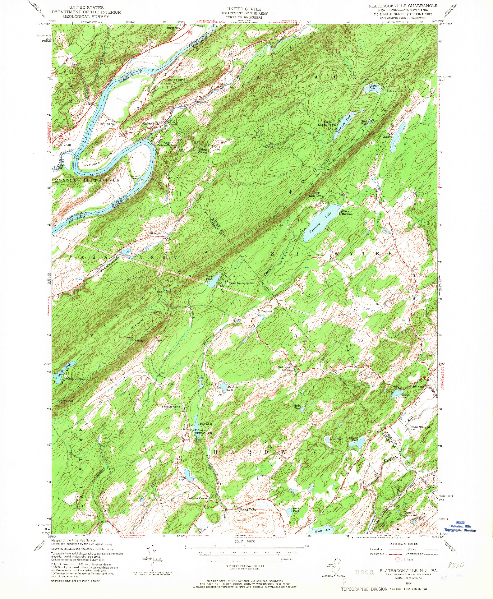USGS 1:24000-SCALE QUADRANGLE FOR FLATBROOKVILLE, NJ 1954
