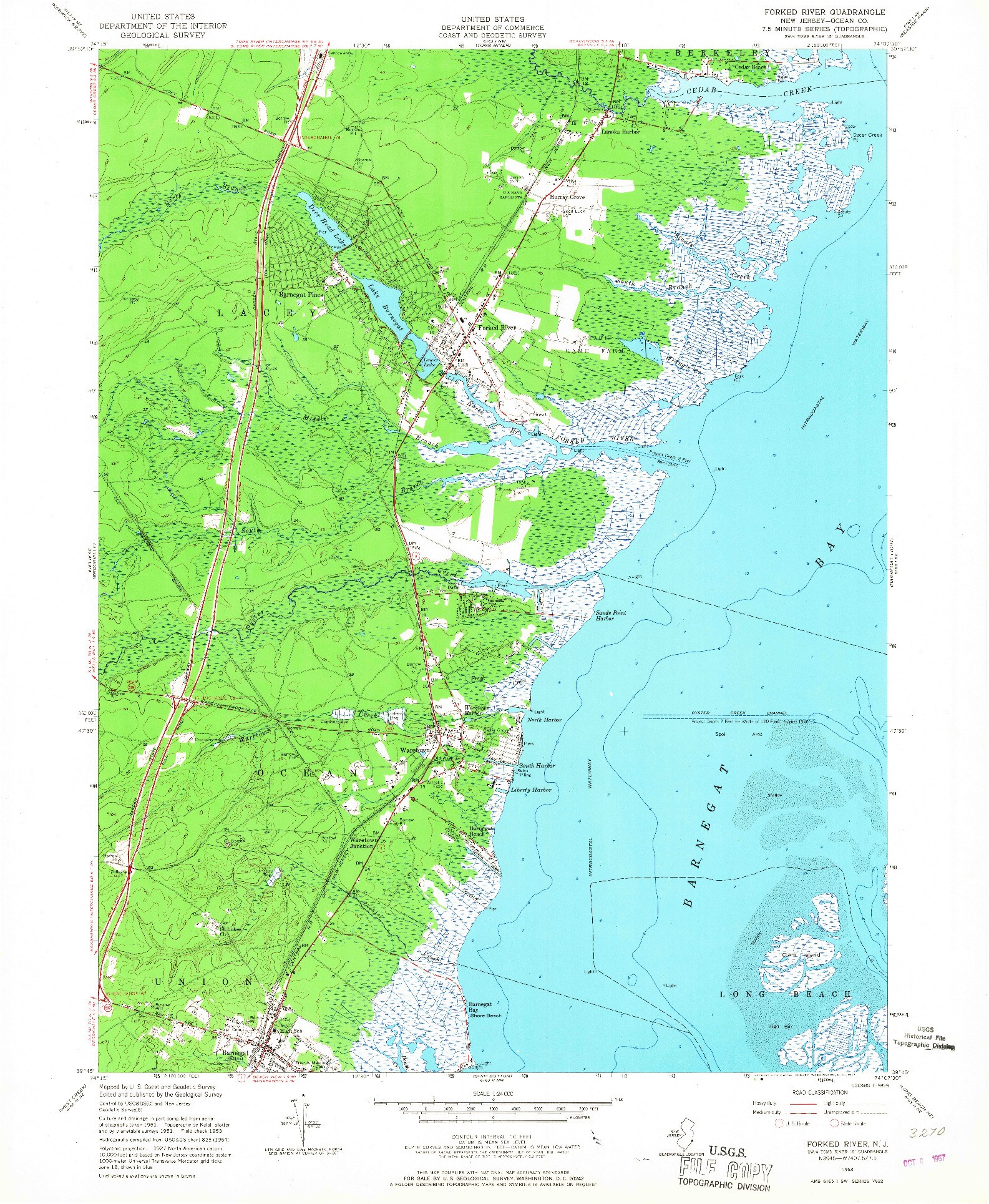 USGS 1:24000-SCALE QUADRANGLE FOR FORKED RIVER, NJ 1953