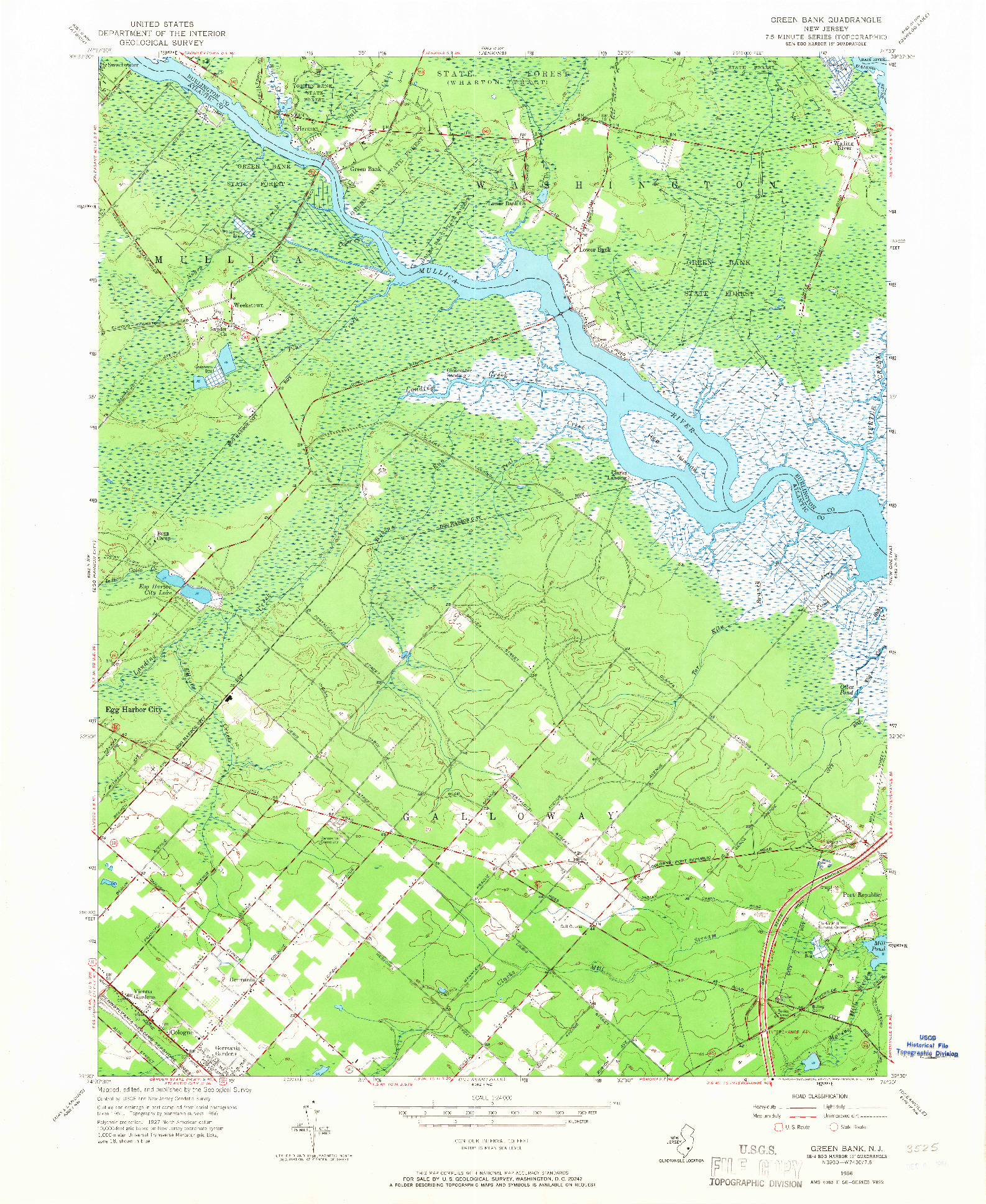 USGS 1:24000-SCALE QUADRANGLE FOR GREEN BANK, NJ 1956