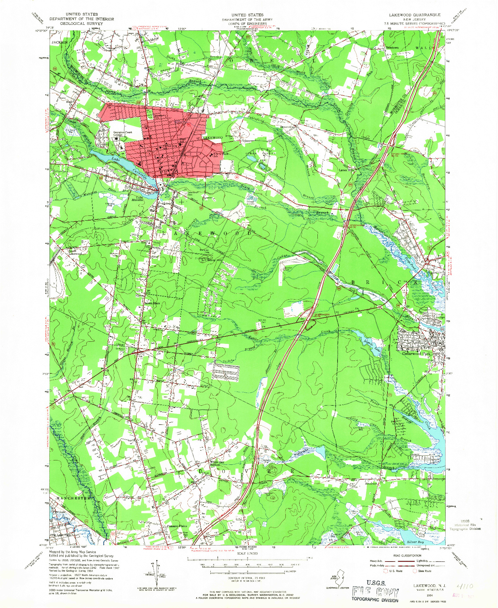 USGS 1:24000-SCALE QUADRANGLE FOR LAKEWOOD, NJ 1954