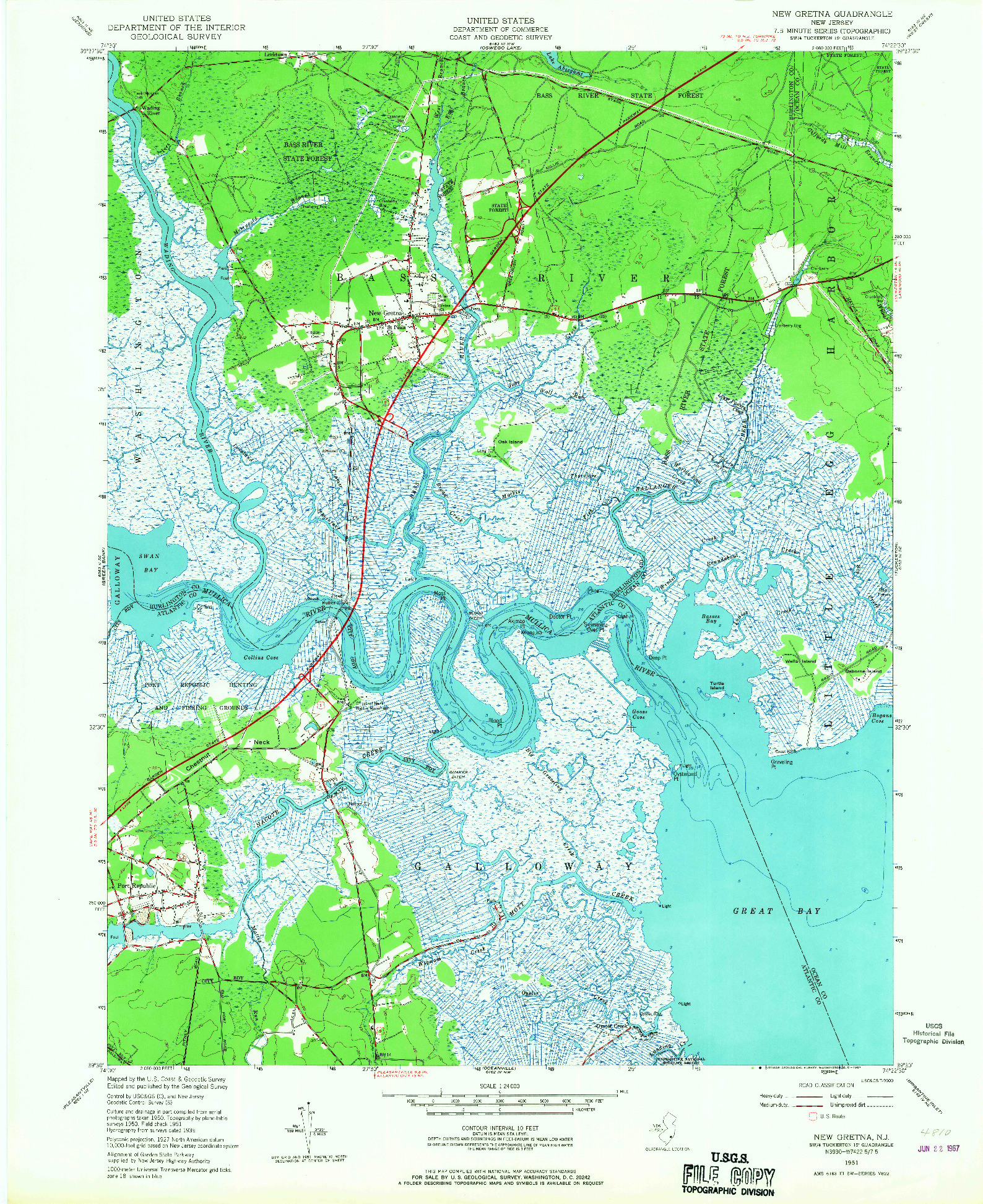 USGS 1:24000-SCALE QUADRANGLE FOR NEW GRETNA, NJ 1951