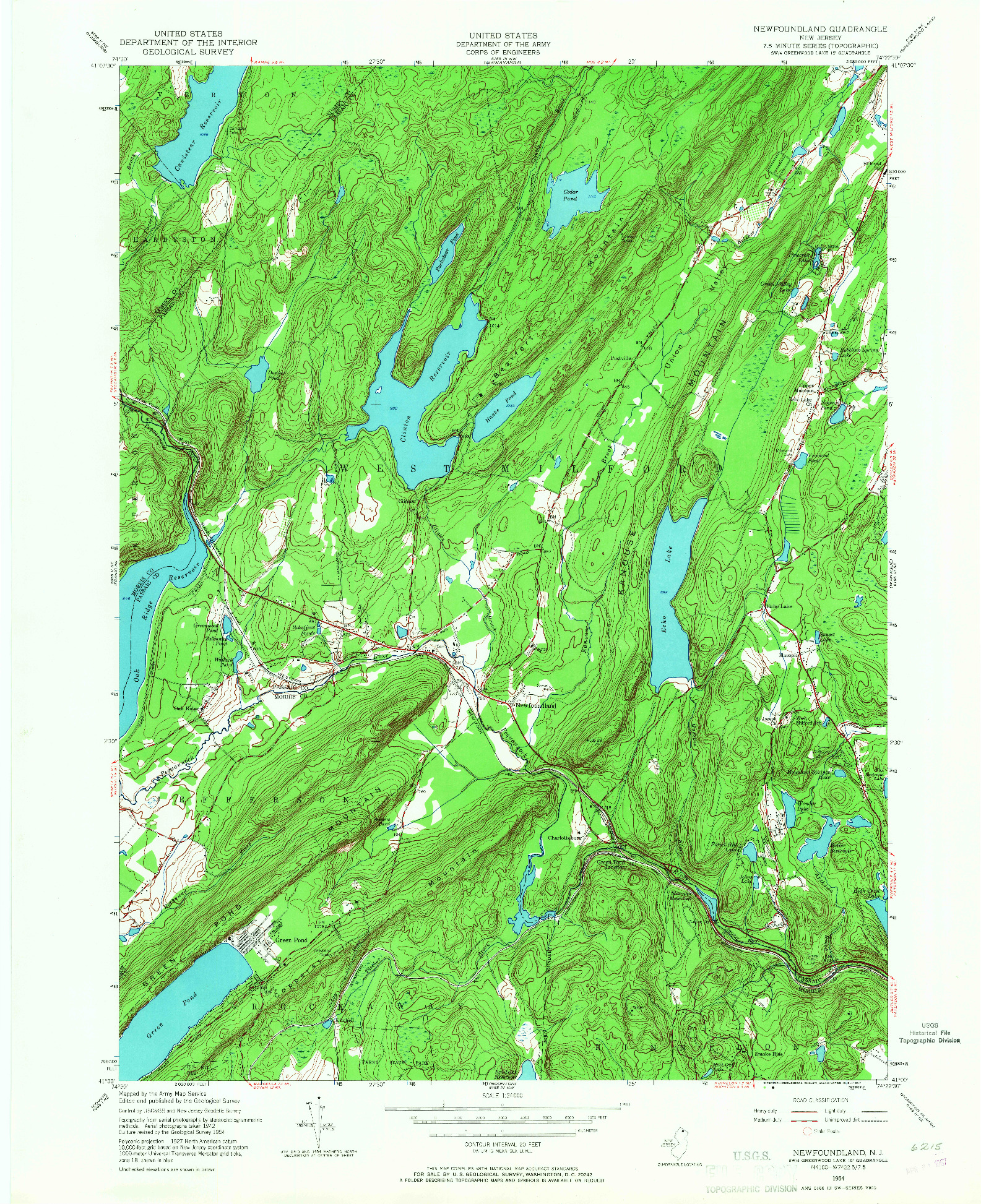 USGS 1:24000-SCALE QUADRANGLE FOR NEWFOUNDLAND, NJ 1954