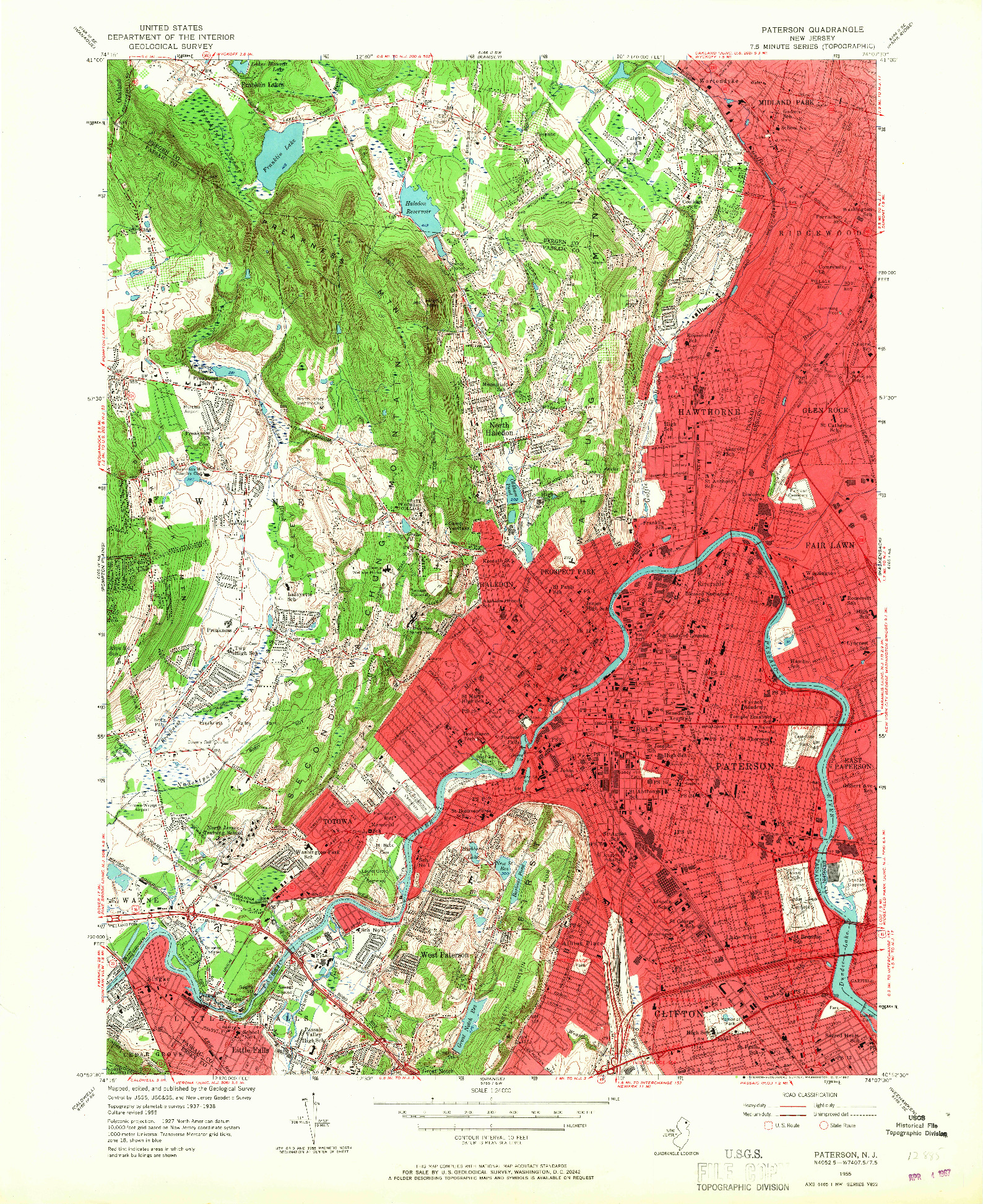 USGS 1:24000-SCALE QUADRANGLE FOR PATERSON, NJ 1955