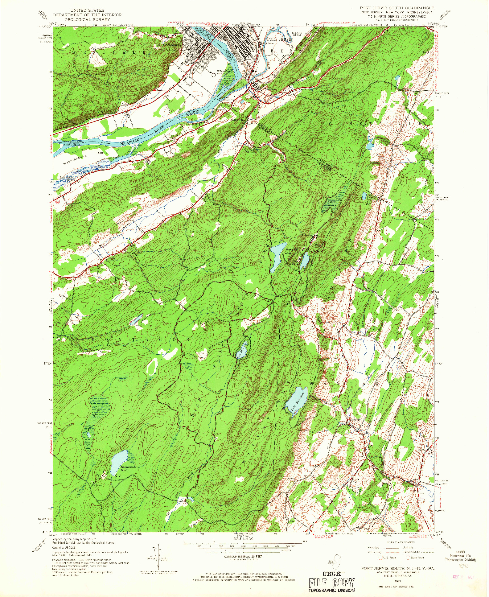 USGS 1:24000-SCALE QUADRANGLE FOR PORT JERVIS SOUTH, NJ 1943