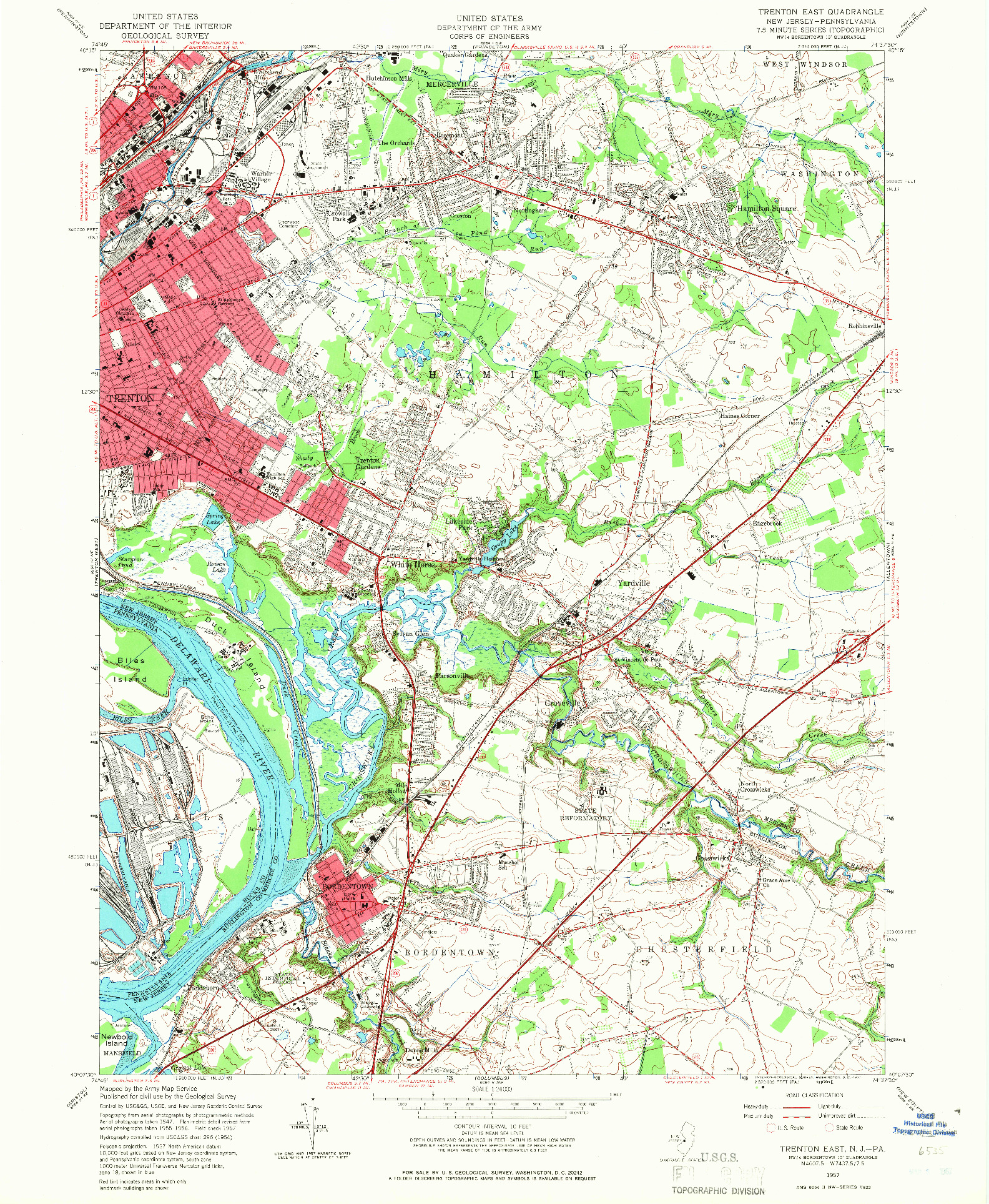 USGS 1:24000-SCALE QUADRANGLE FOR TRENTON EAST, NJ 1957