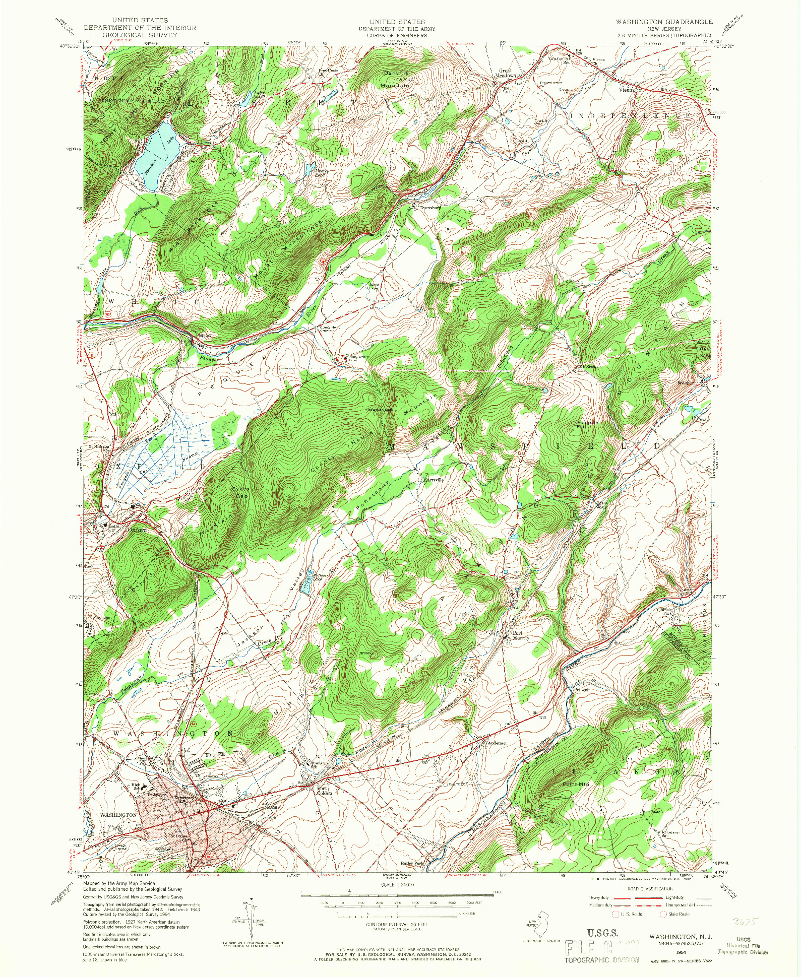 USGS 1:24000-SCALE QUADRANGLE FOR WASHINGTON, NJ 1954